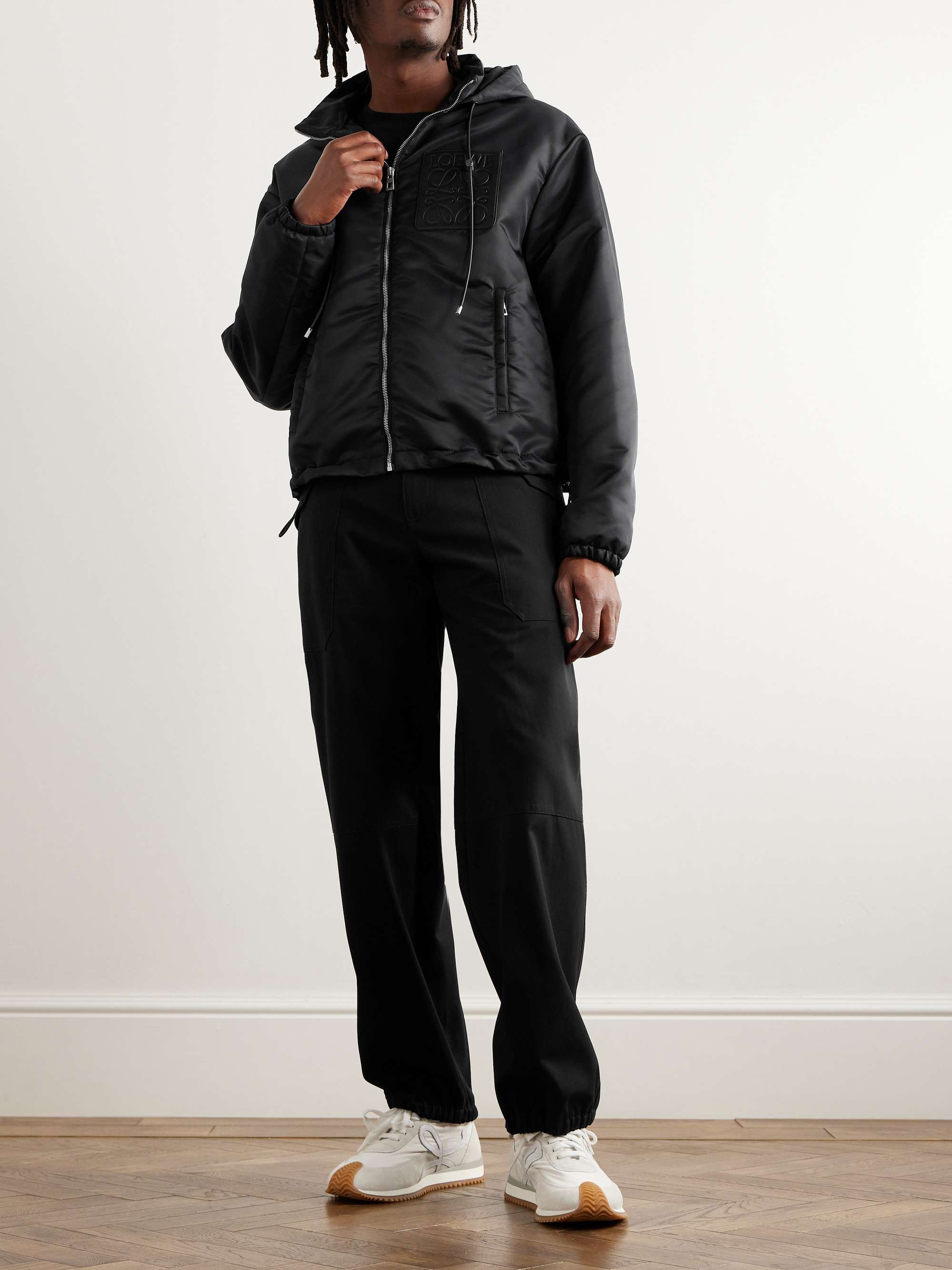 Leather-Trimmed Shell Hooded Jacket view