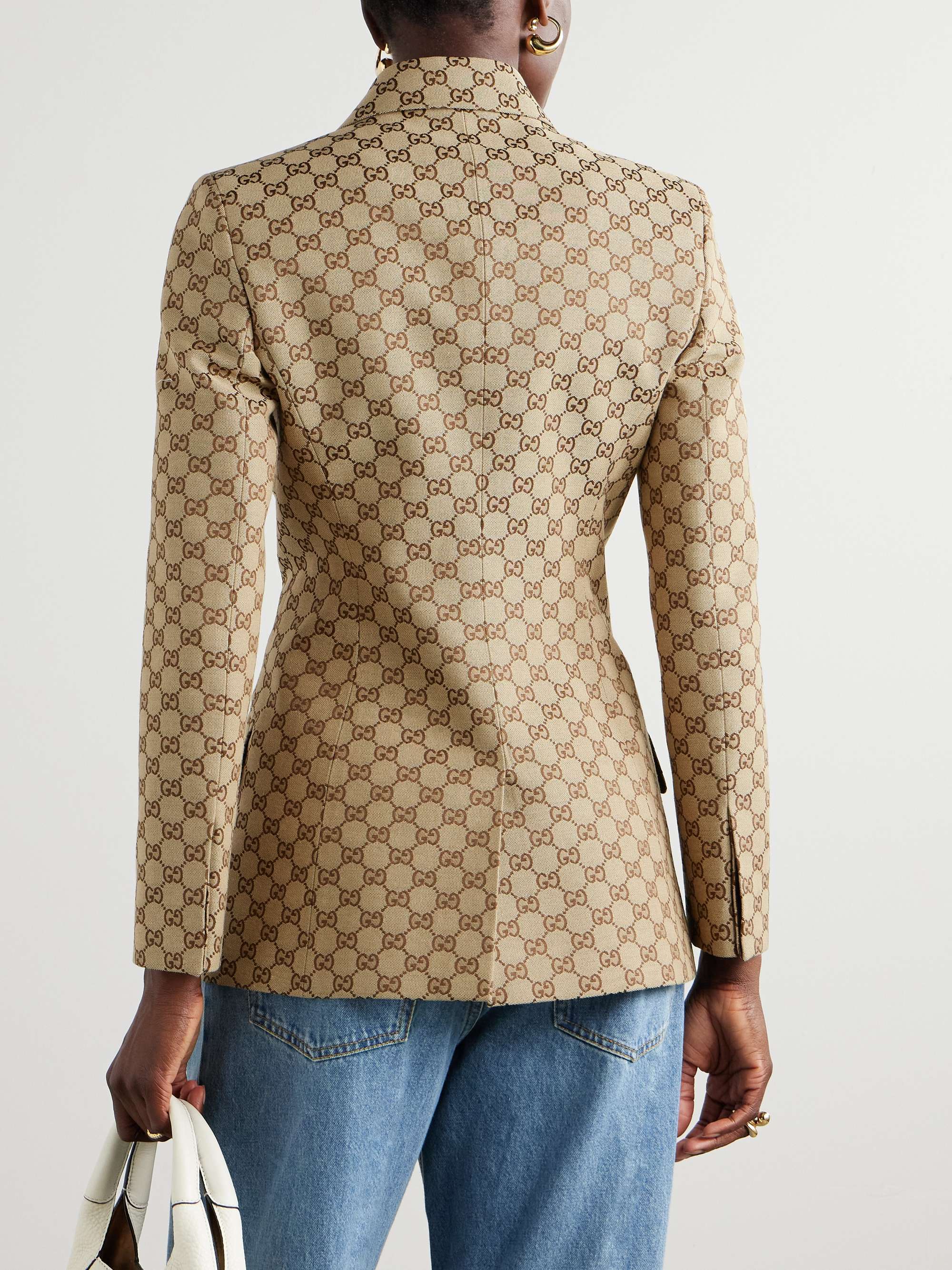 Double-breasted cotton-blend canvas-jacquard blazer view