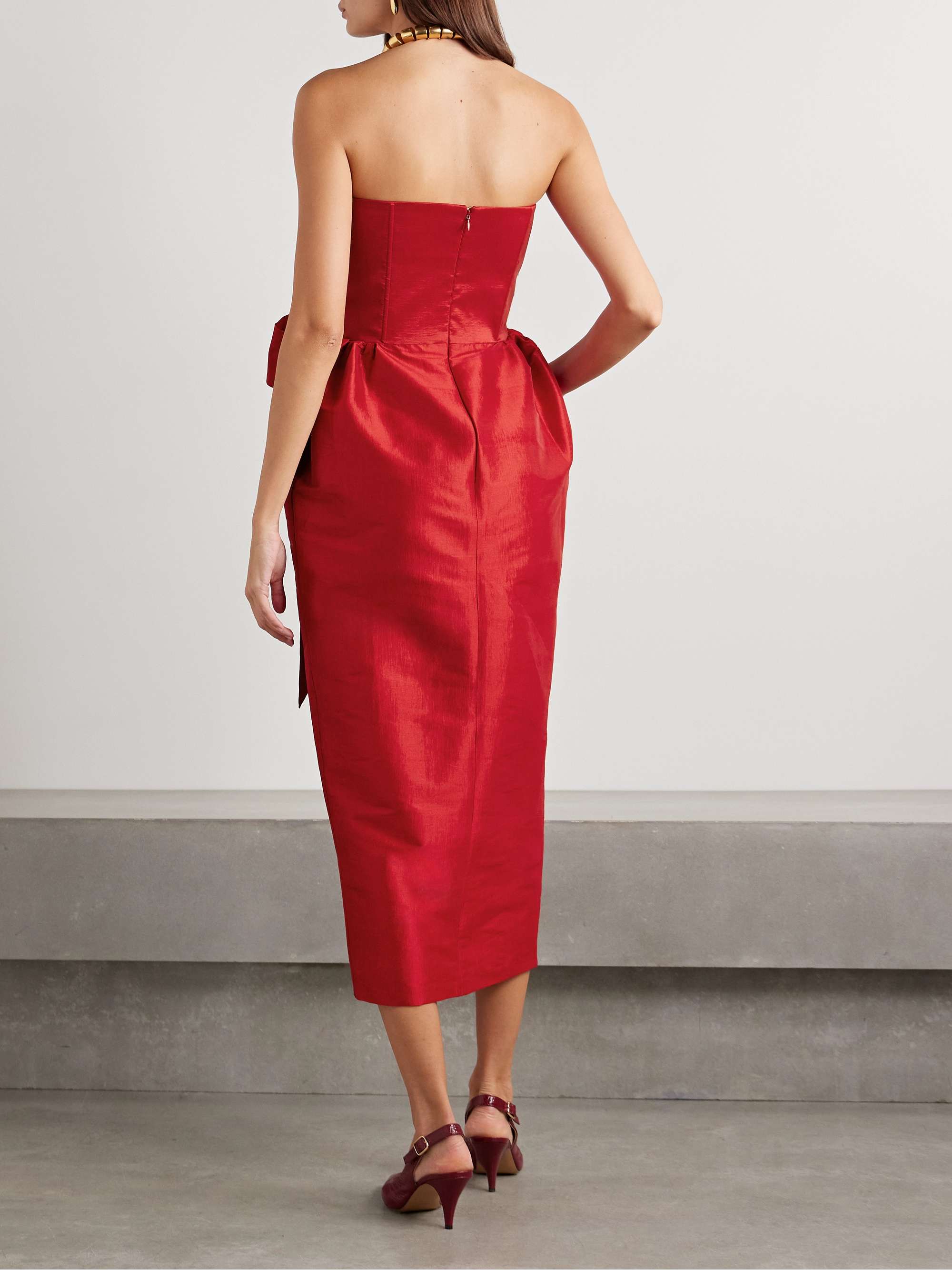 Ava strapless bow-detailed taffeta midi dress view