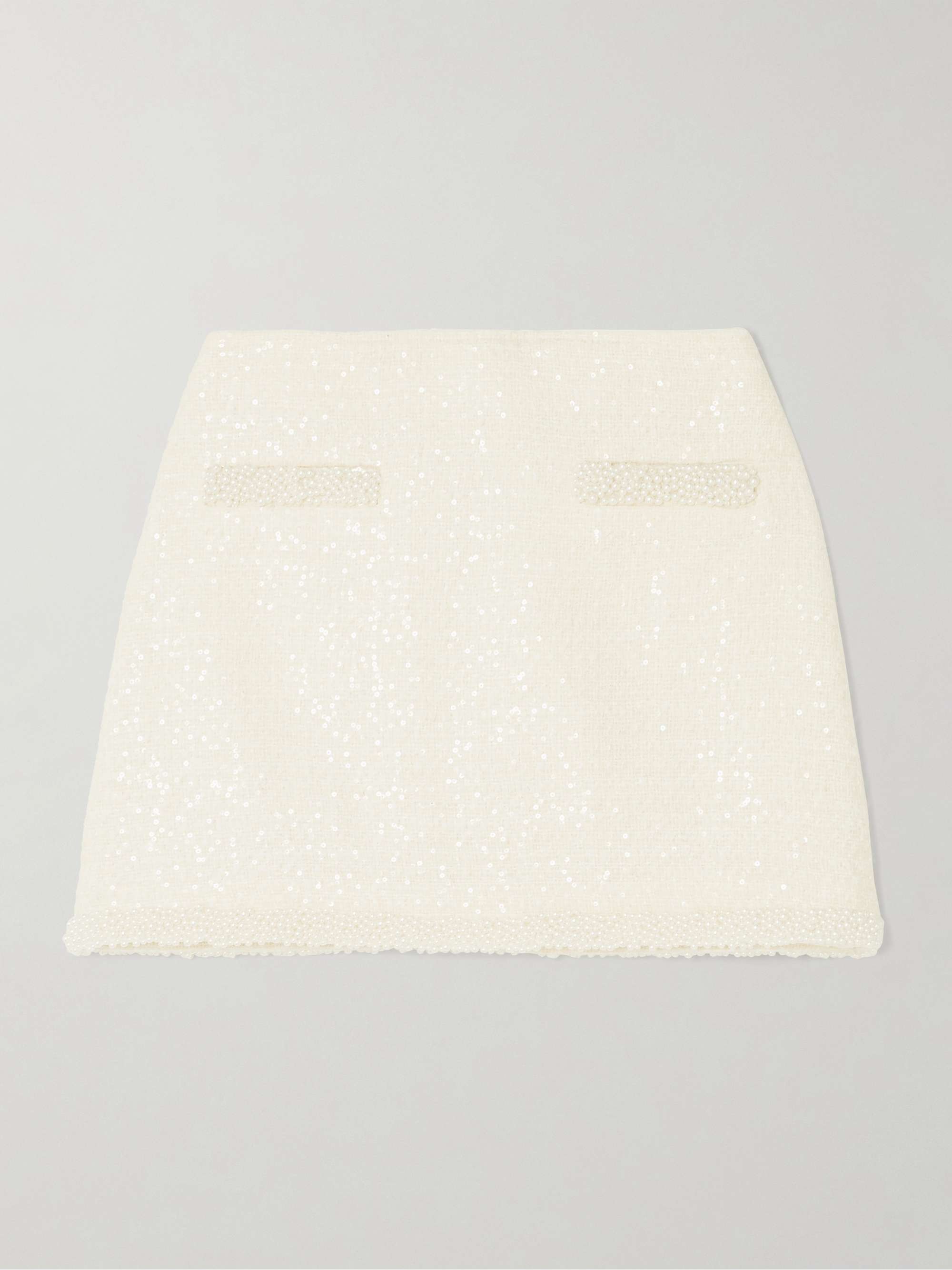 Faux pearl-embellished sequined bouclé-tweed mini skirt hero visual