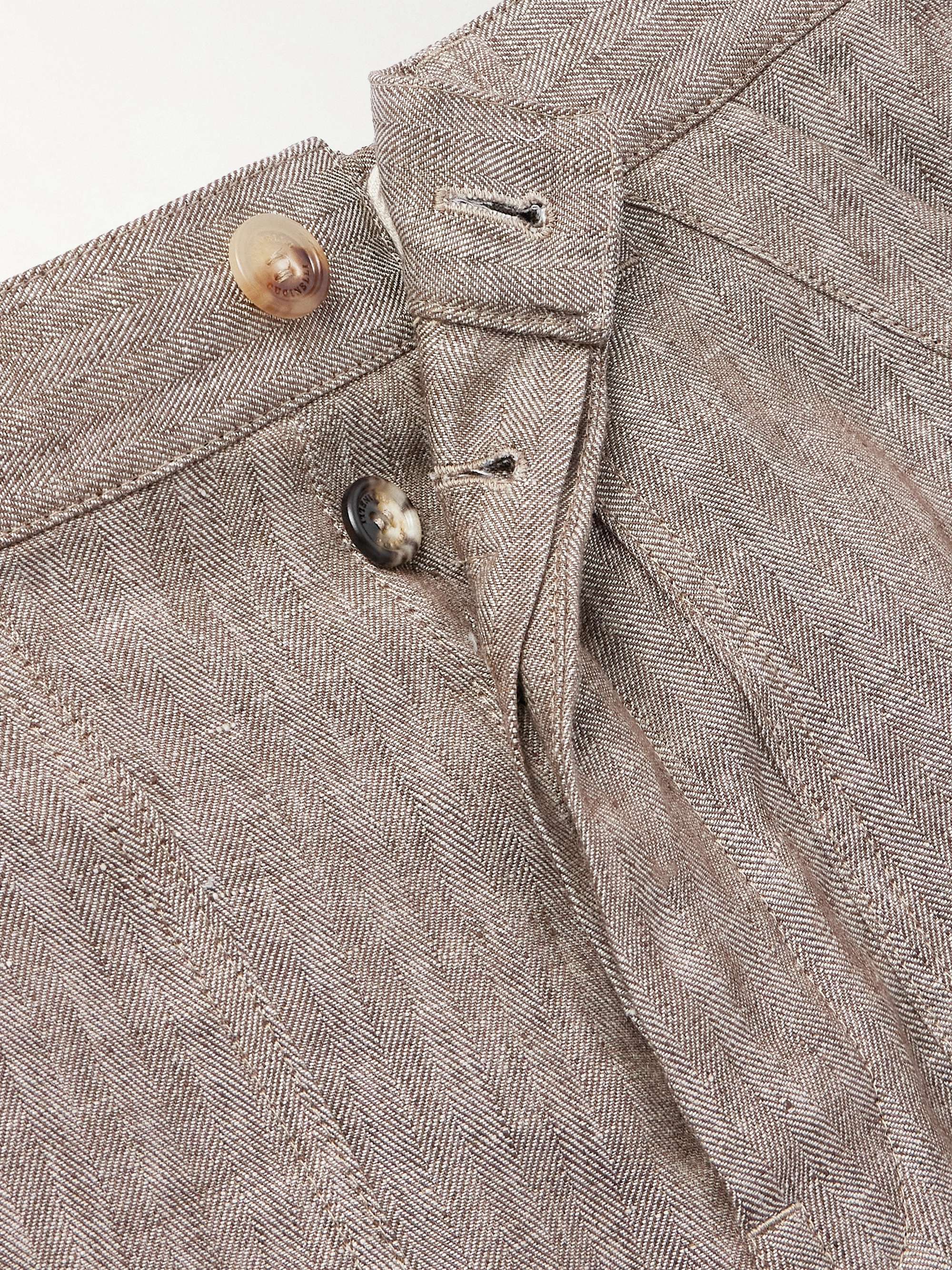 Straight-Leg Herringbone Linen Trousers view