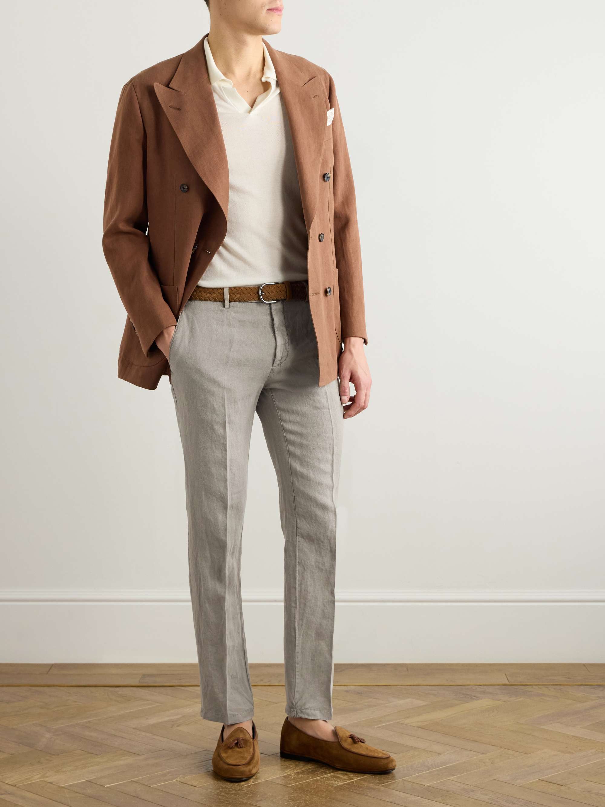 Slim-Fit Straight-Leg Garment-Dyed Linen Suit Trousers view