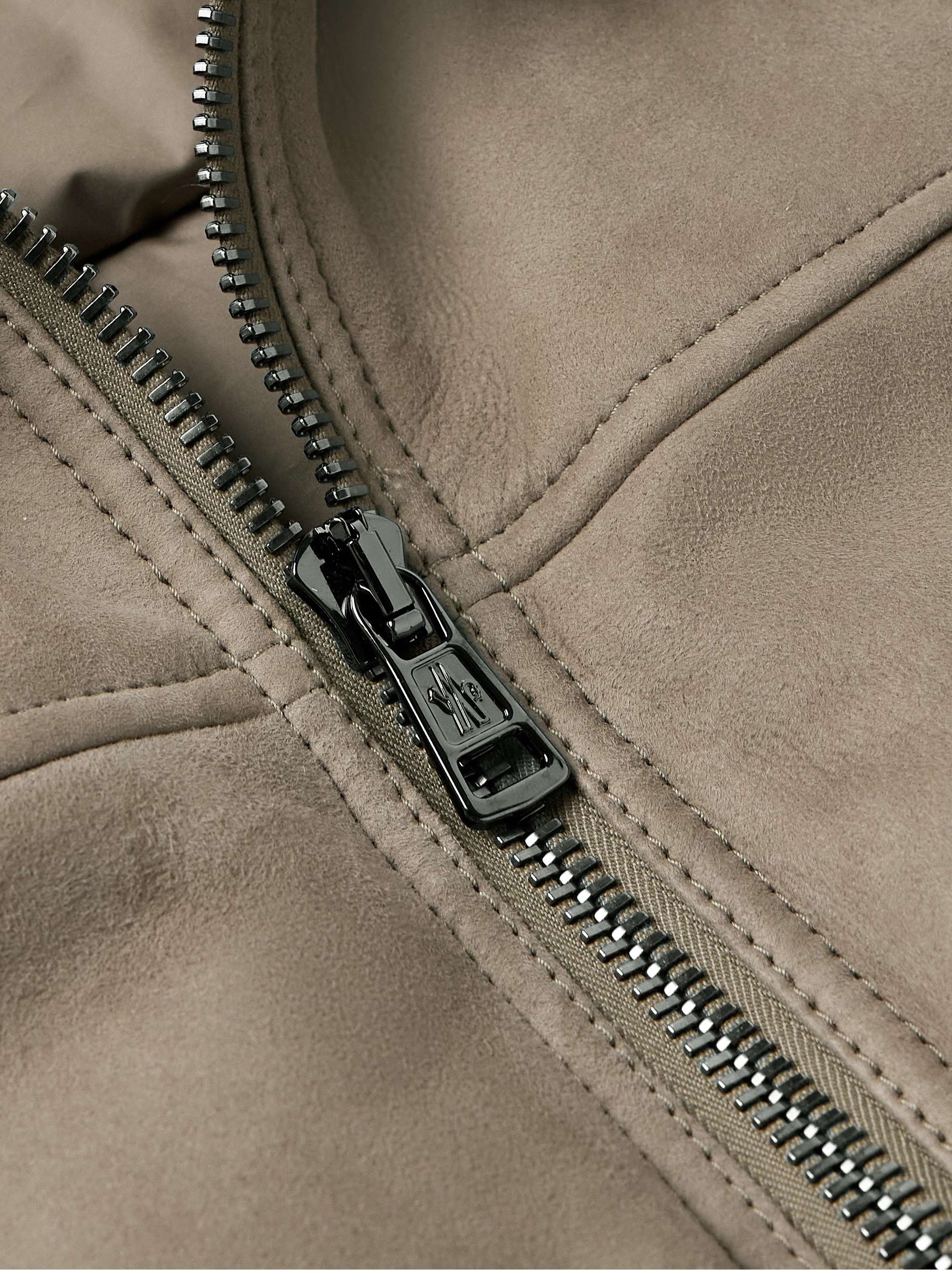 Jumeaux Logo-Appliquéd Shearling and Leather-Trimmed Suede and Quilted Shell Down Jacket view