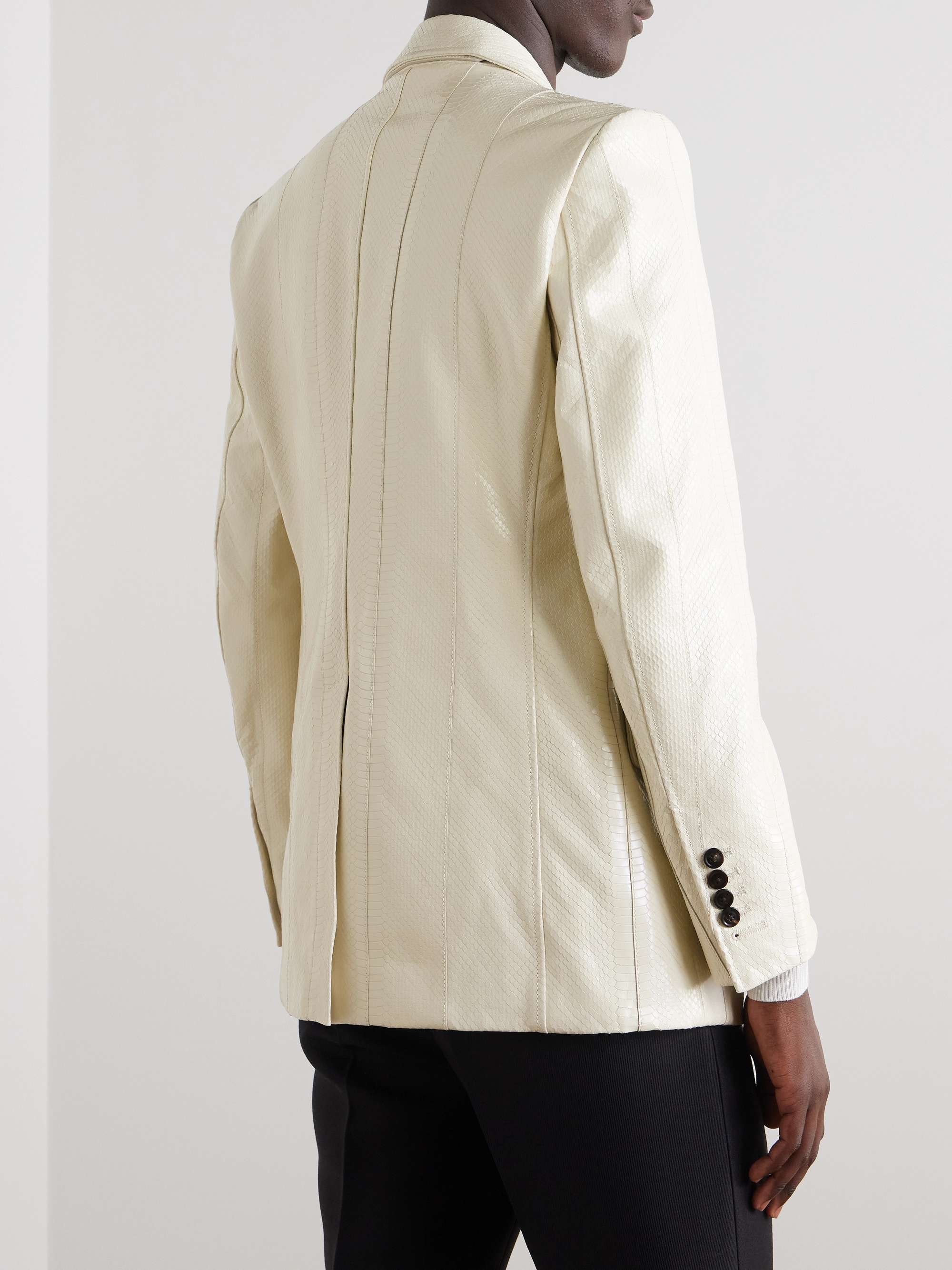 Slim-Fit Snake-Effect Leather Blazer view