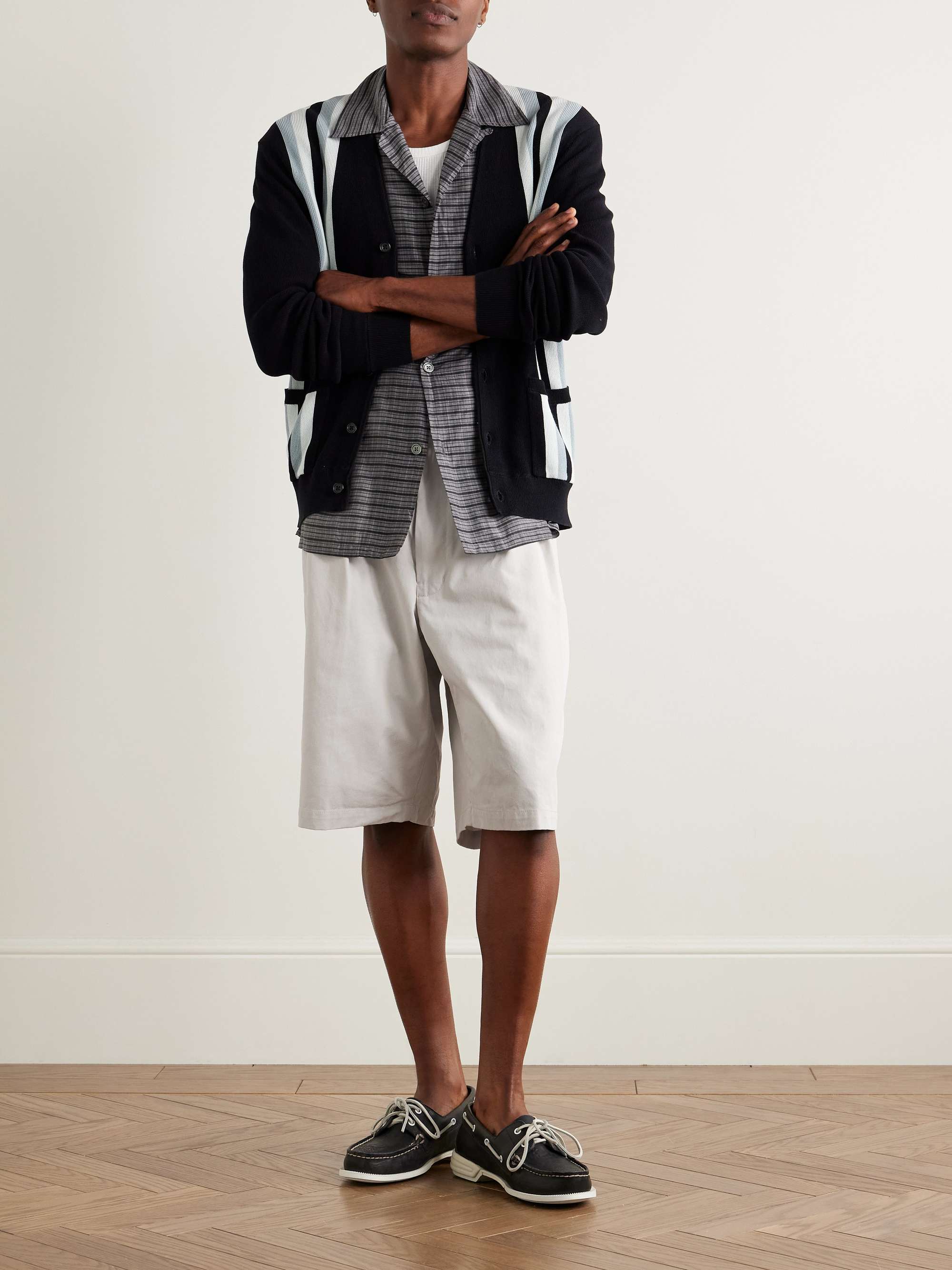 Wide-Leg Pleated Cotton-Twill Shorts view