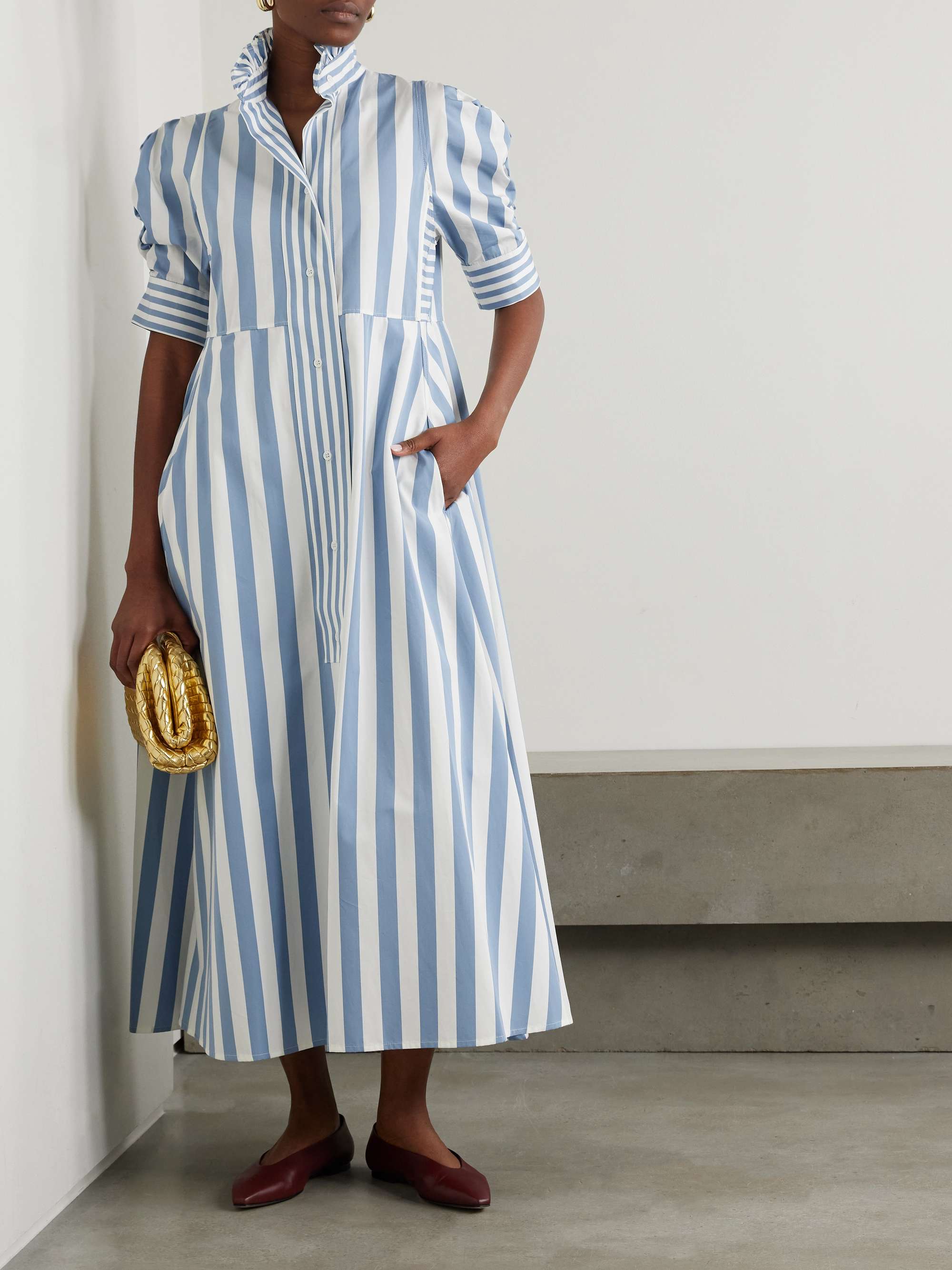 Venetia pleated striped cotton-poplin midi dress view