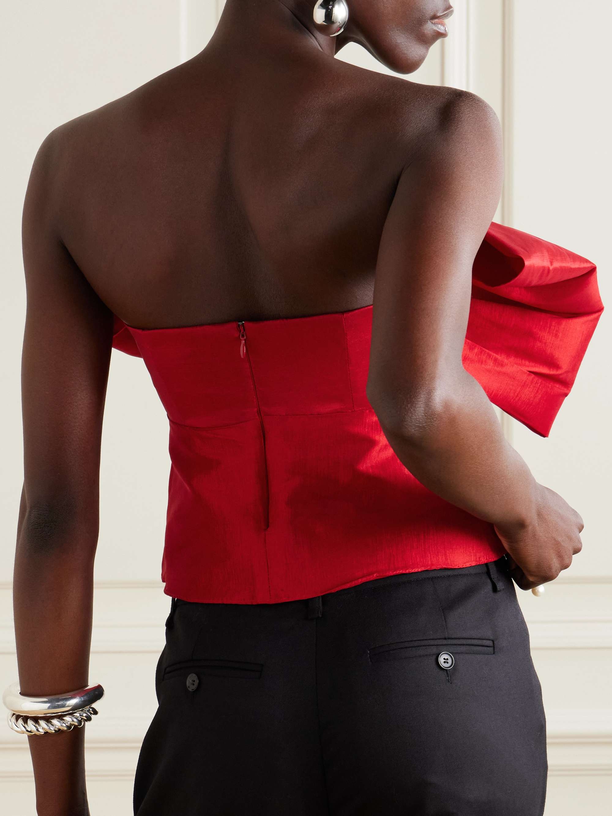 Faye strapless bow-embellished taffeta top view