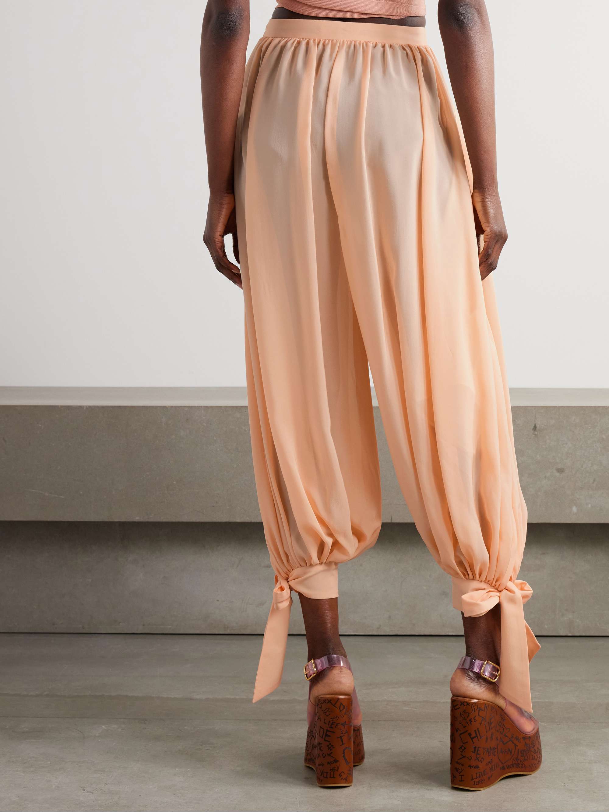 Pleated silk-charmeuse tapered pants view