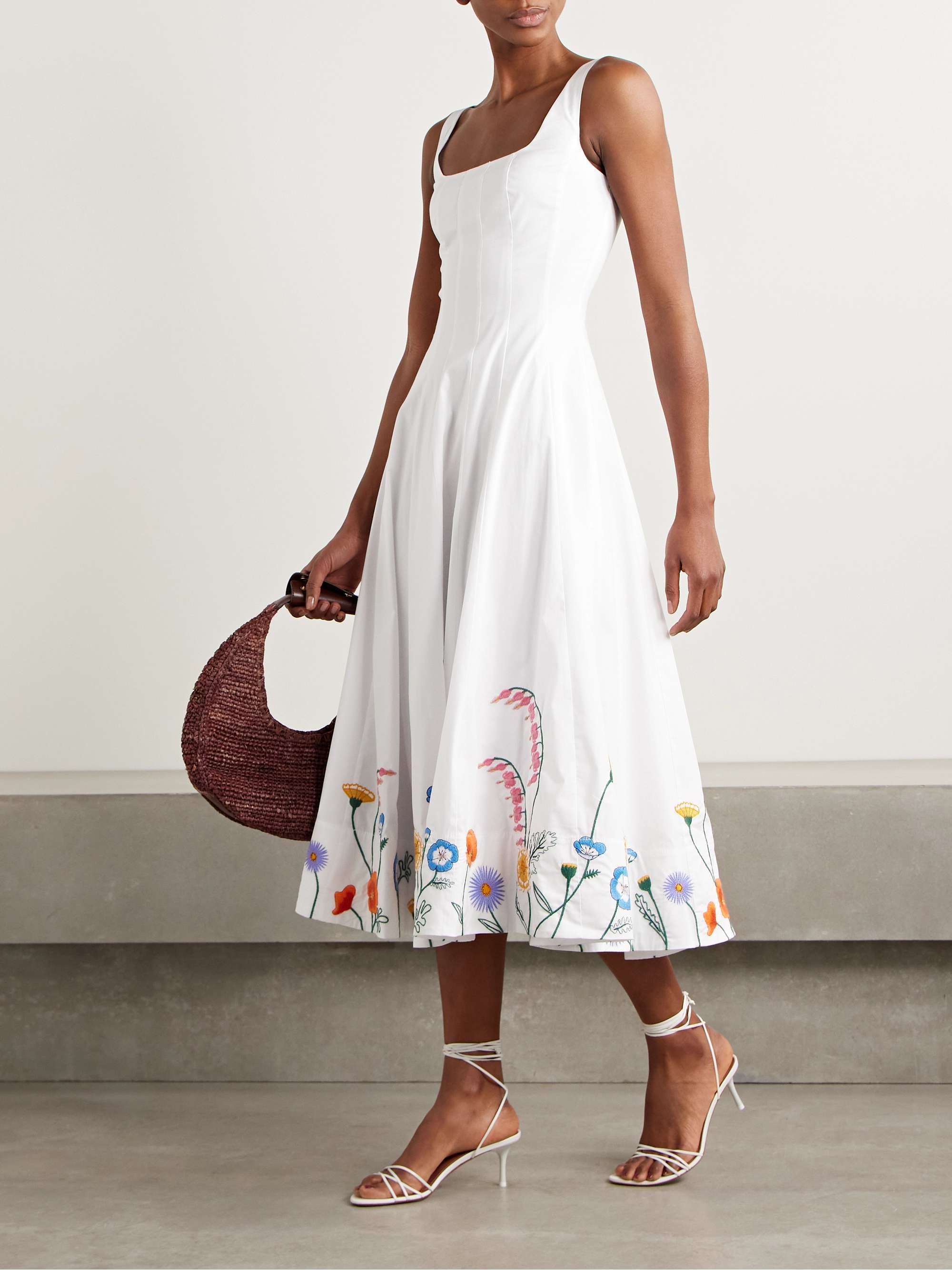 Wells pleated embroidered cotton-blend poplin midi dress view