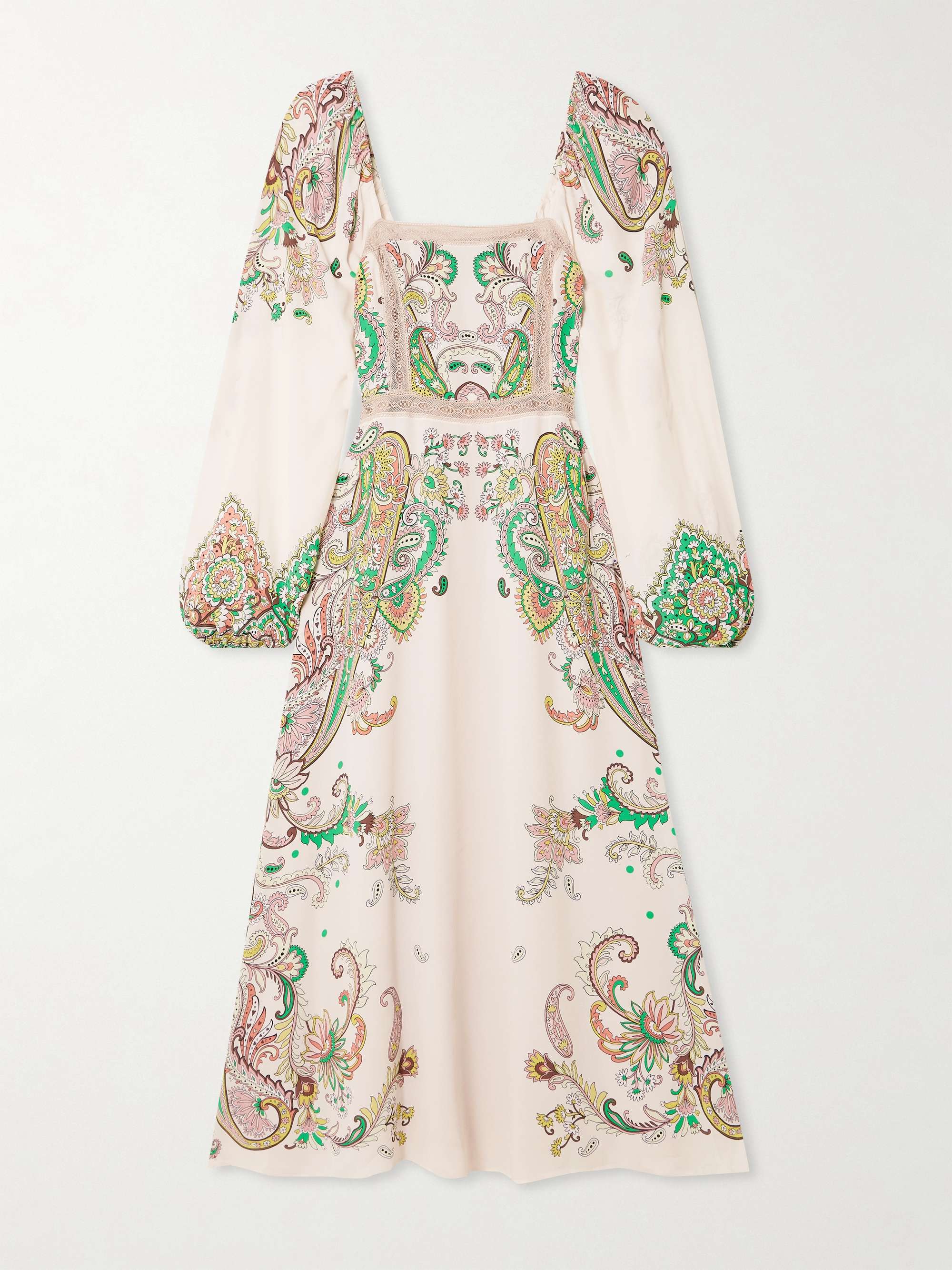 Lace-trimmed printed crepe de chine midi dress hero visual