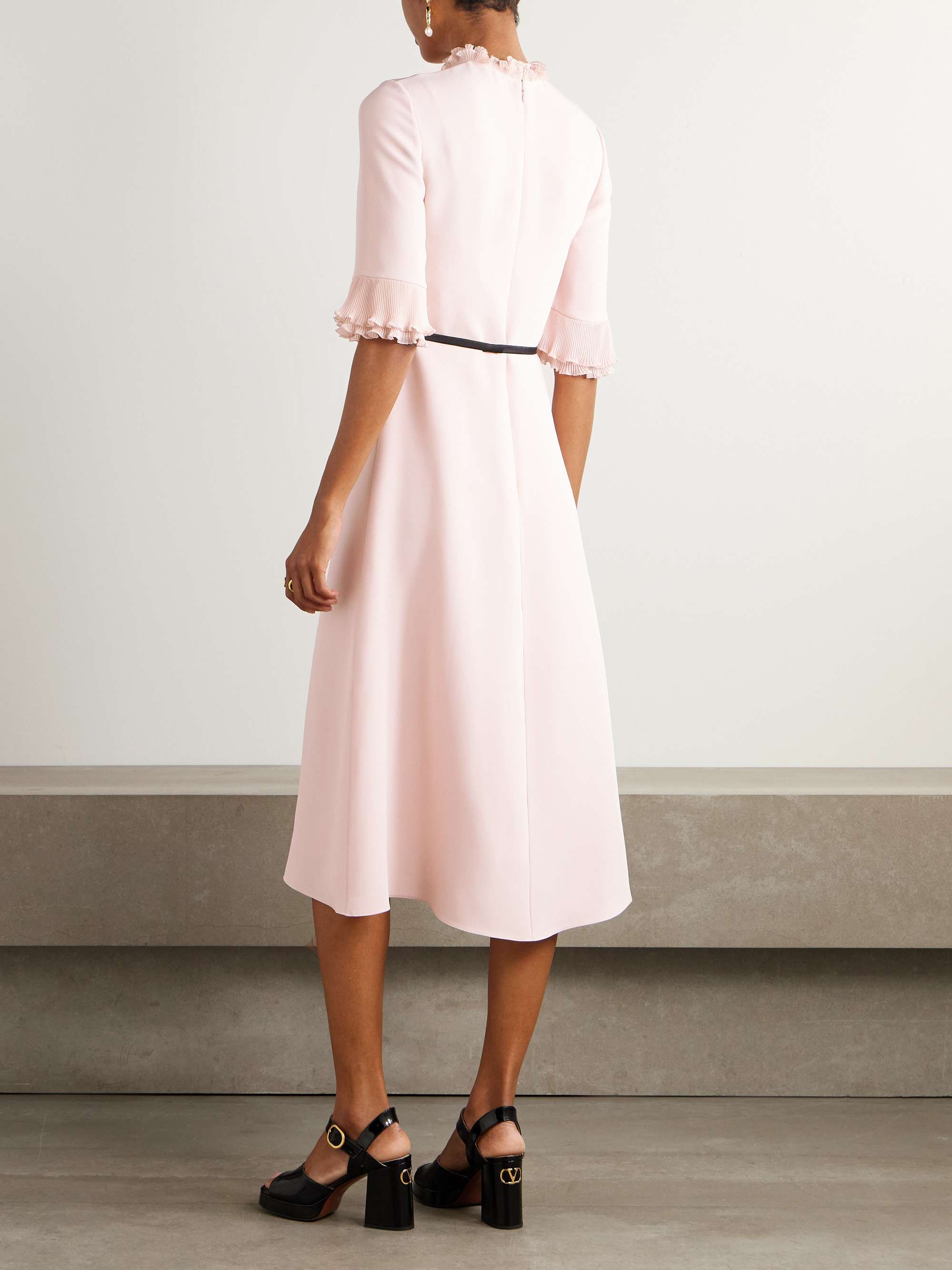 Belted plissé chiffon-trimmed crepe midi dress view