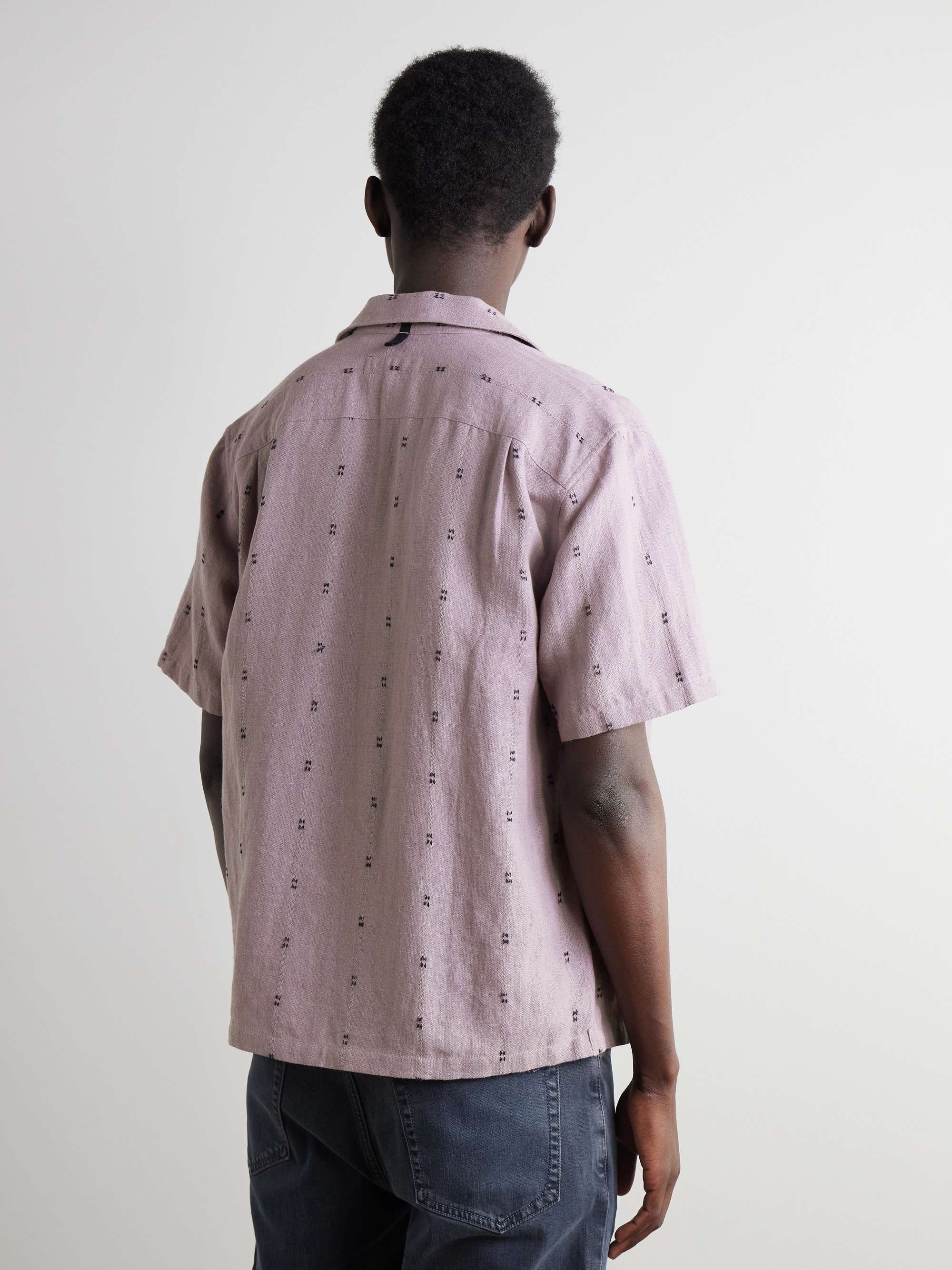 Avery Camp-Collar Embroidered Linen Shirt view