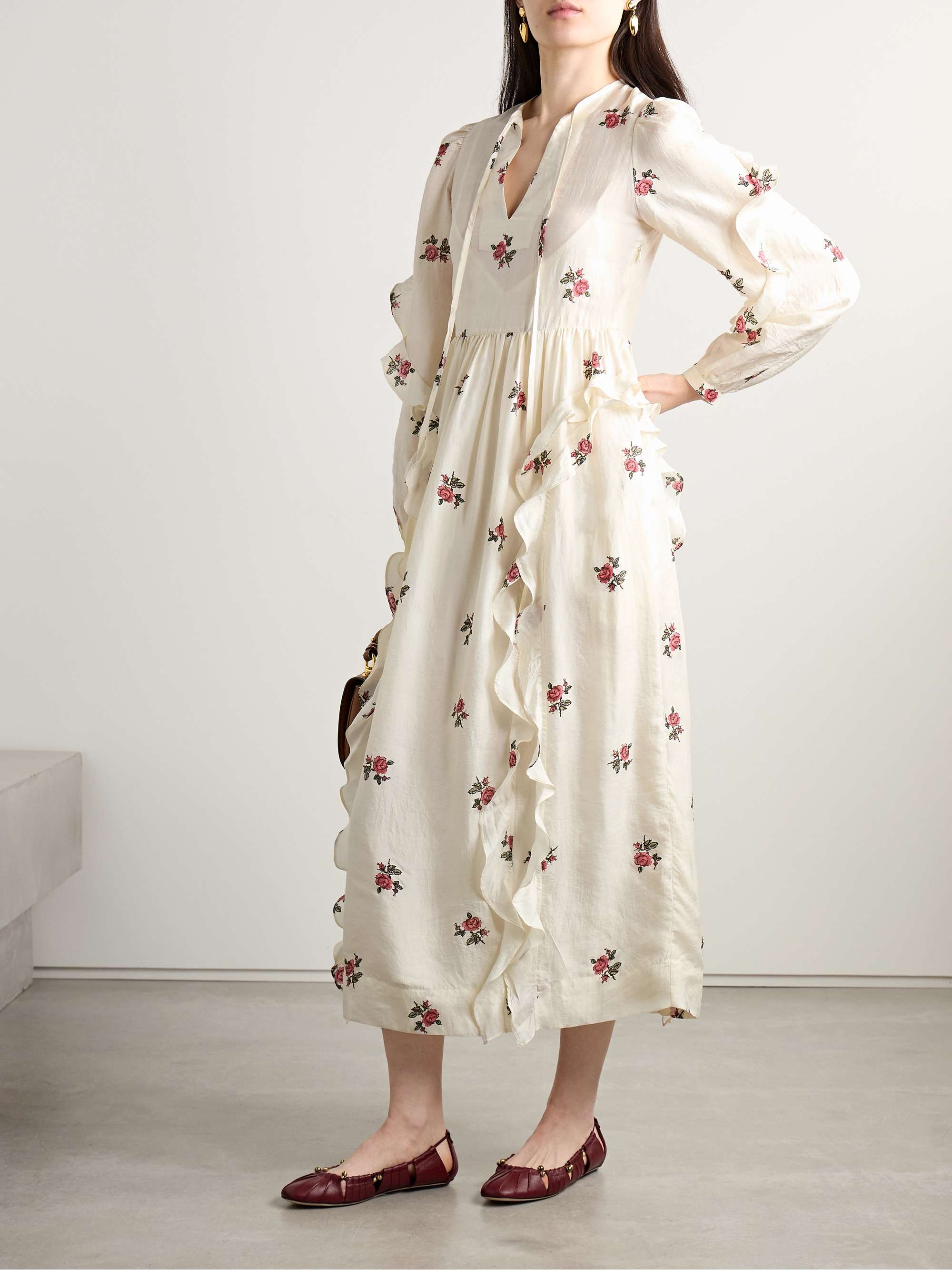 Lina ruffled floral-print silk-voile midi dress view