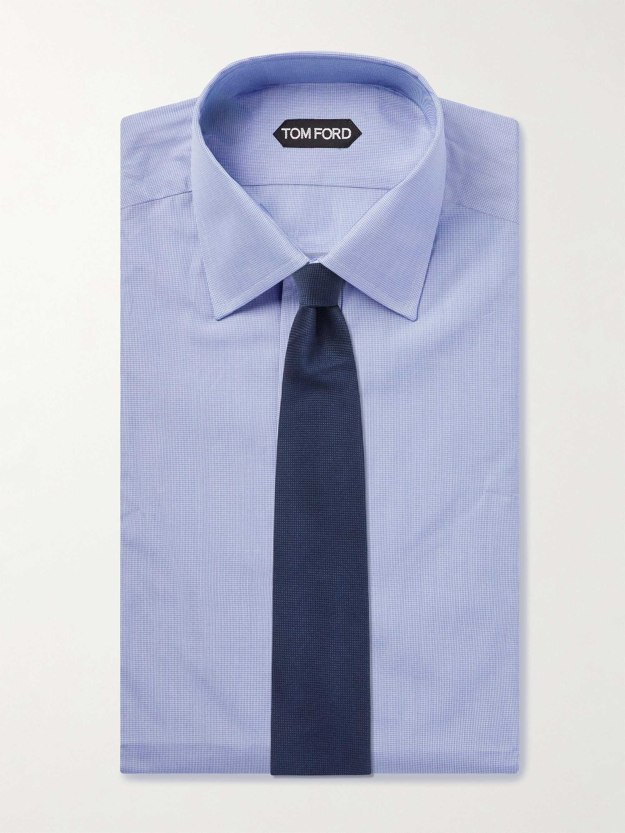 Slim-Fit Cutaway-Collar Checked Cotton-Dobby Shirt view