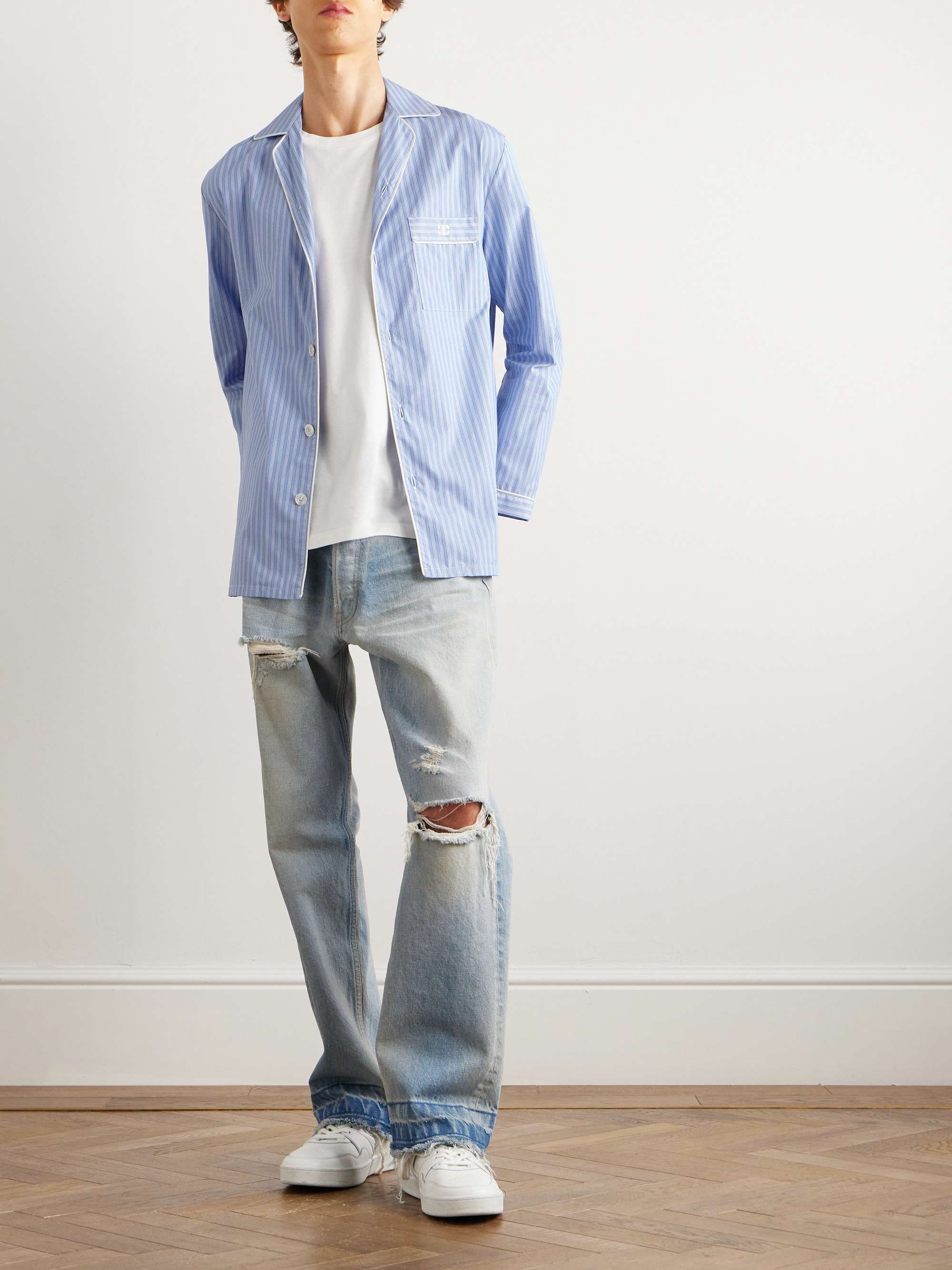 Logo-Embroidered Striped Cotton-Poplin Pyjama Shirt view
