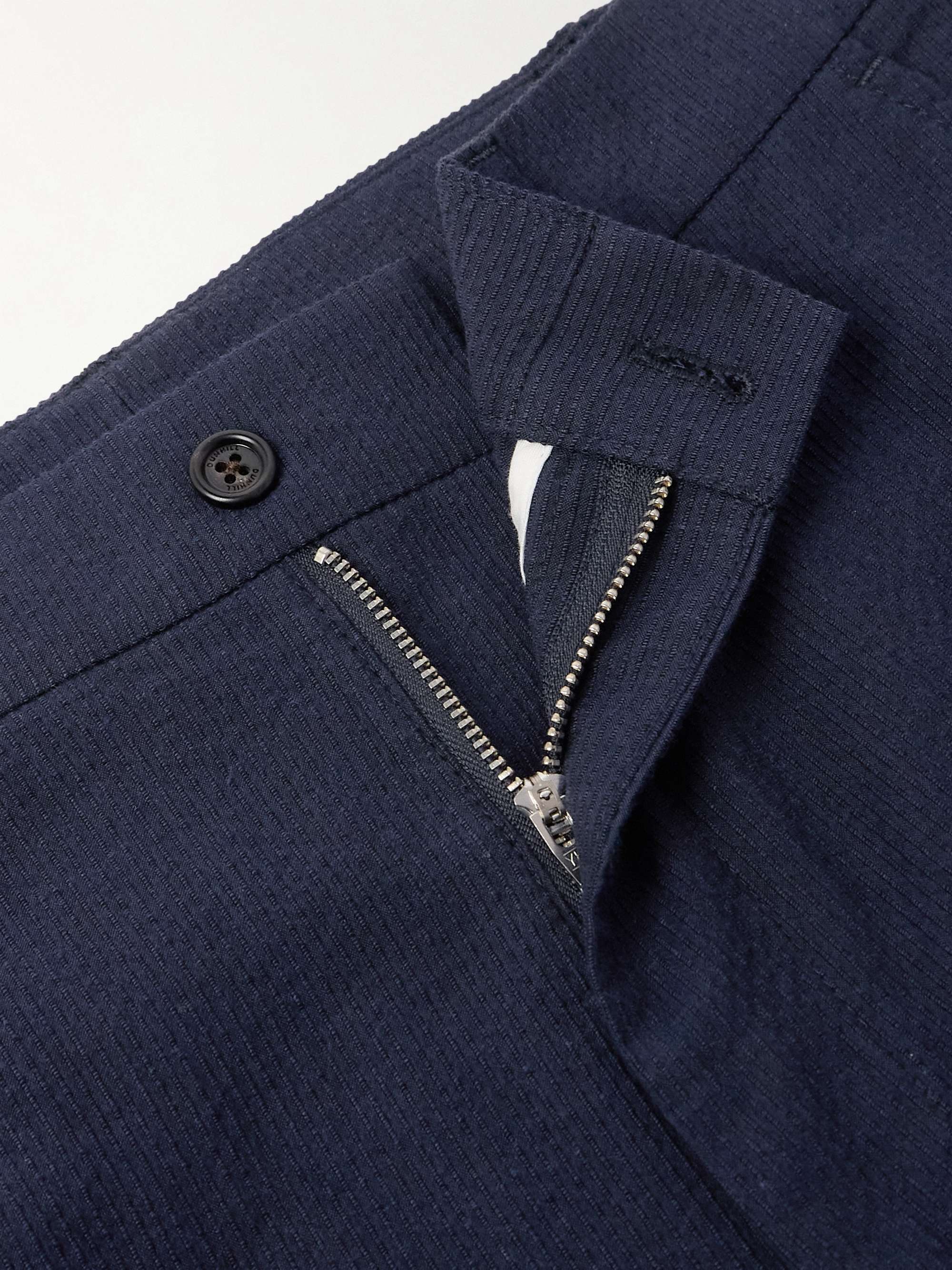 Straight-Leg Striped Cotton and Linen-Blend Trousers view