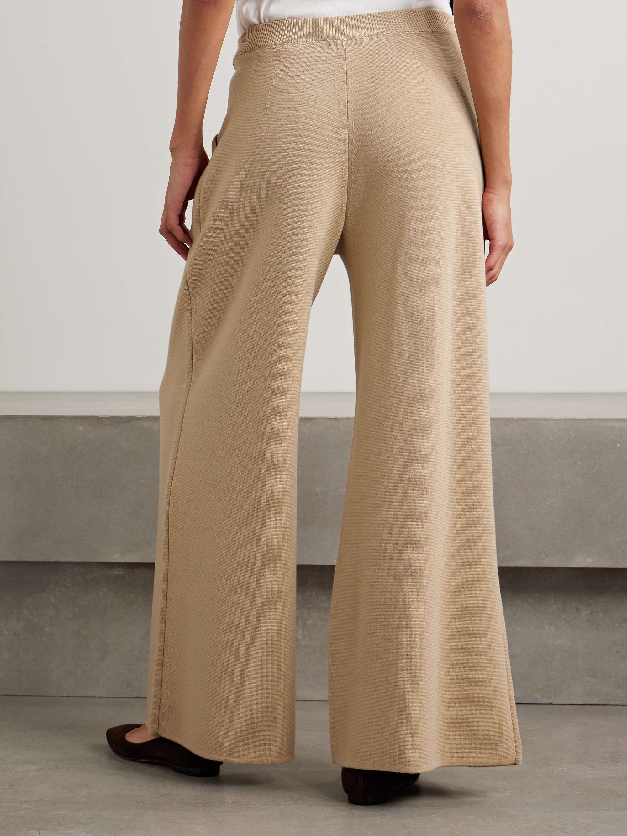 Embroidered pleated wool wide-leg pants view