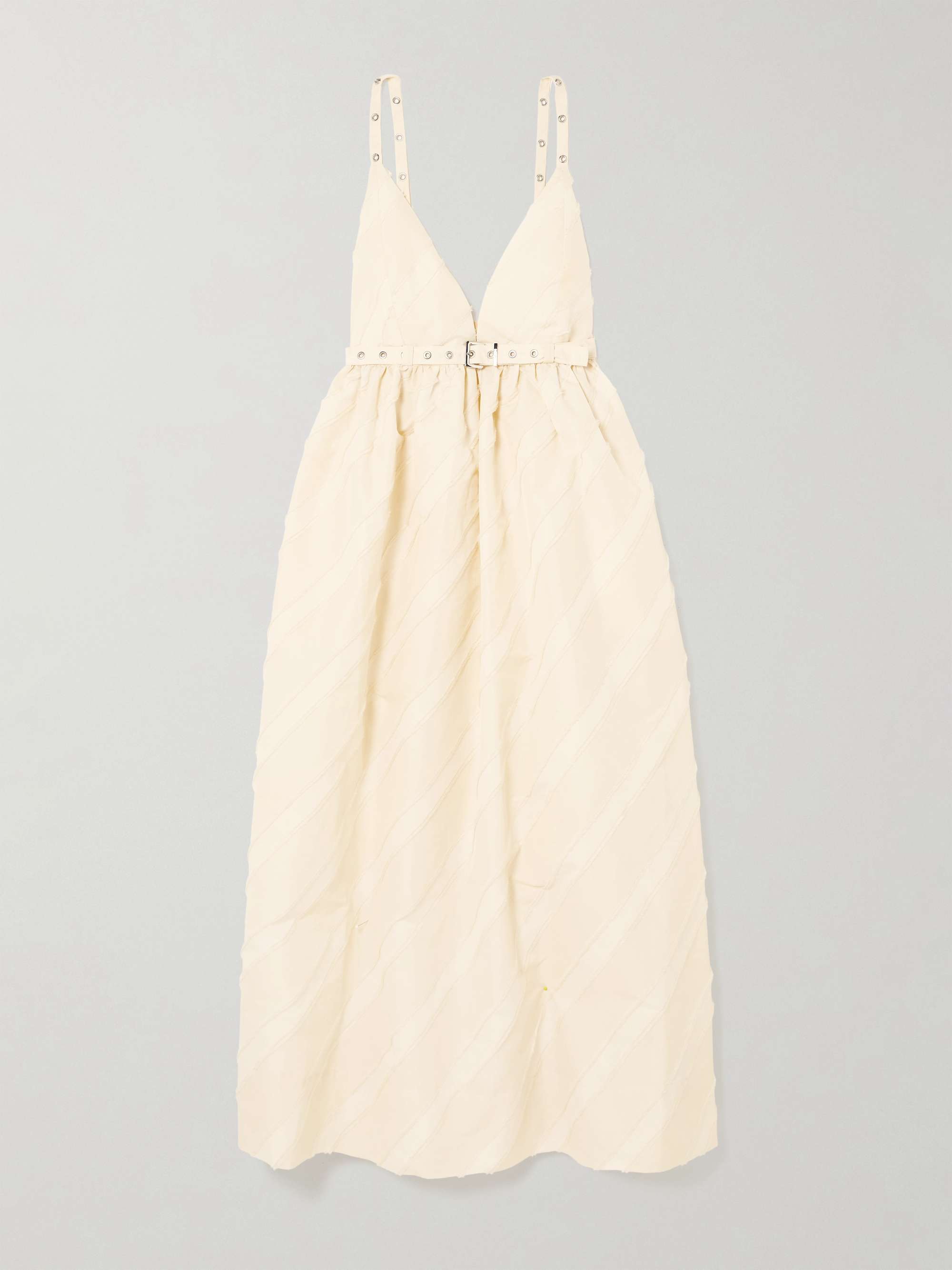 Belted eyelet-embellished striped taffeta midi dress hero visual
