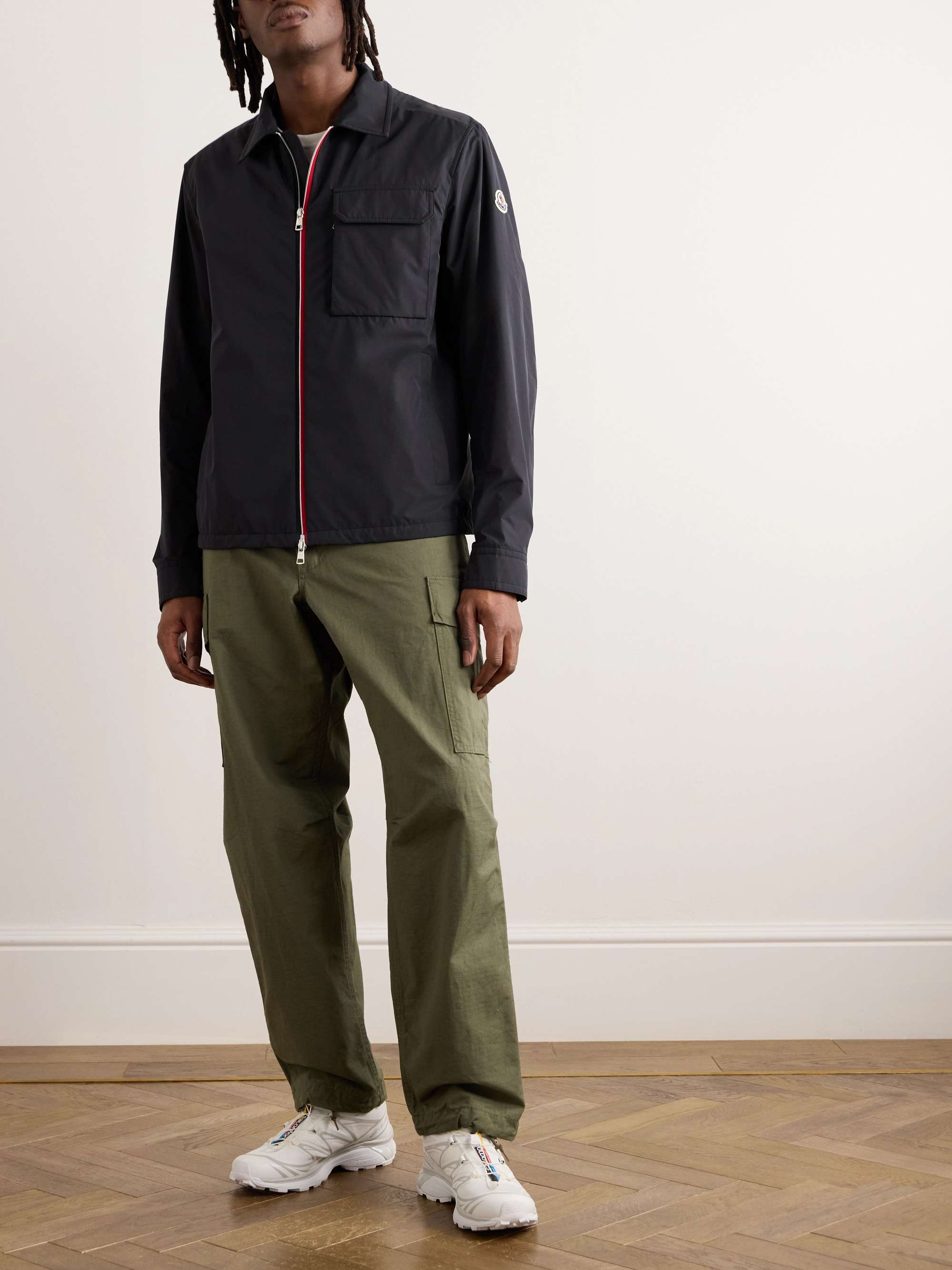 Logo-Appliquéd Grosgrain-Trimmed Shell Overshirt view