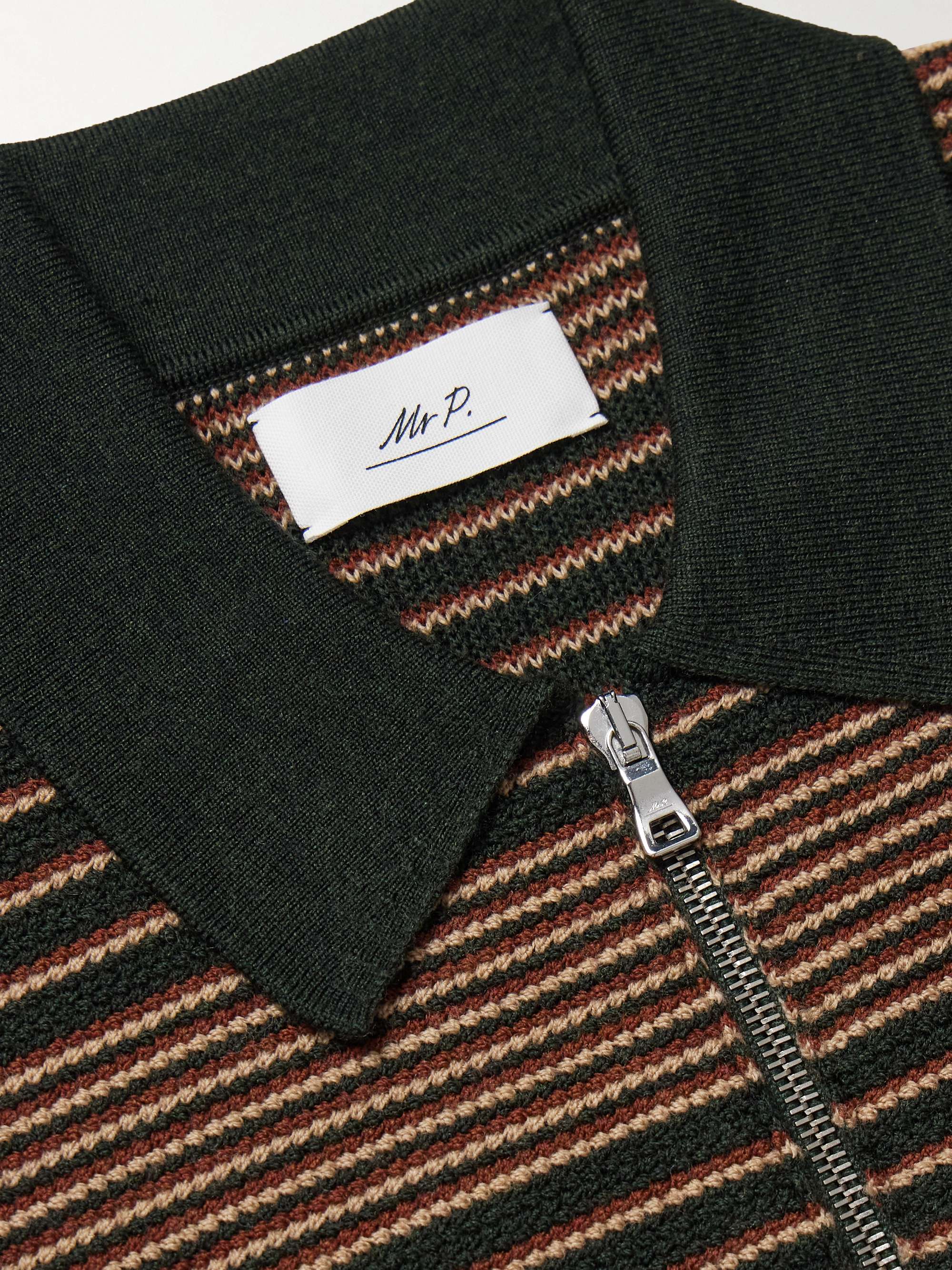 Striped Merino Wool-Jacquard Zip-Up Cardigan view
