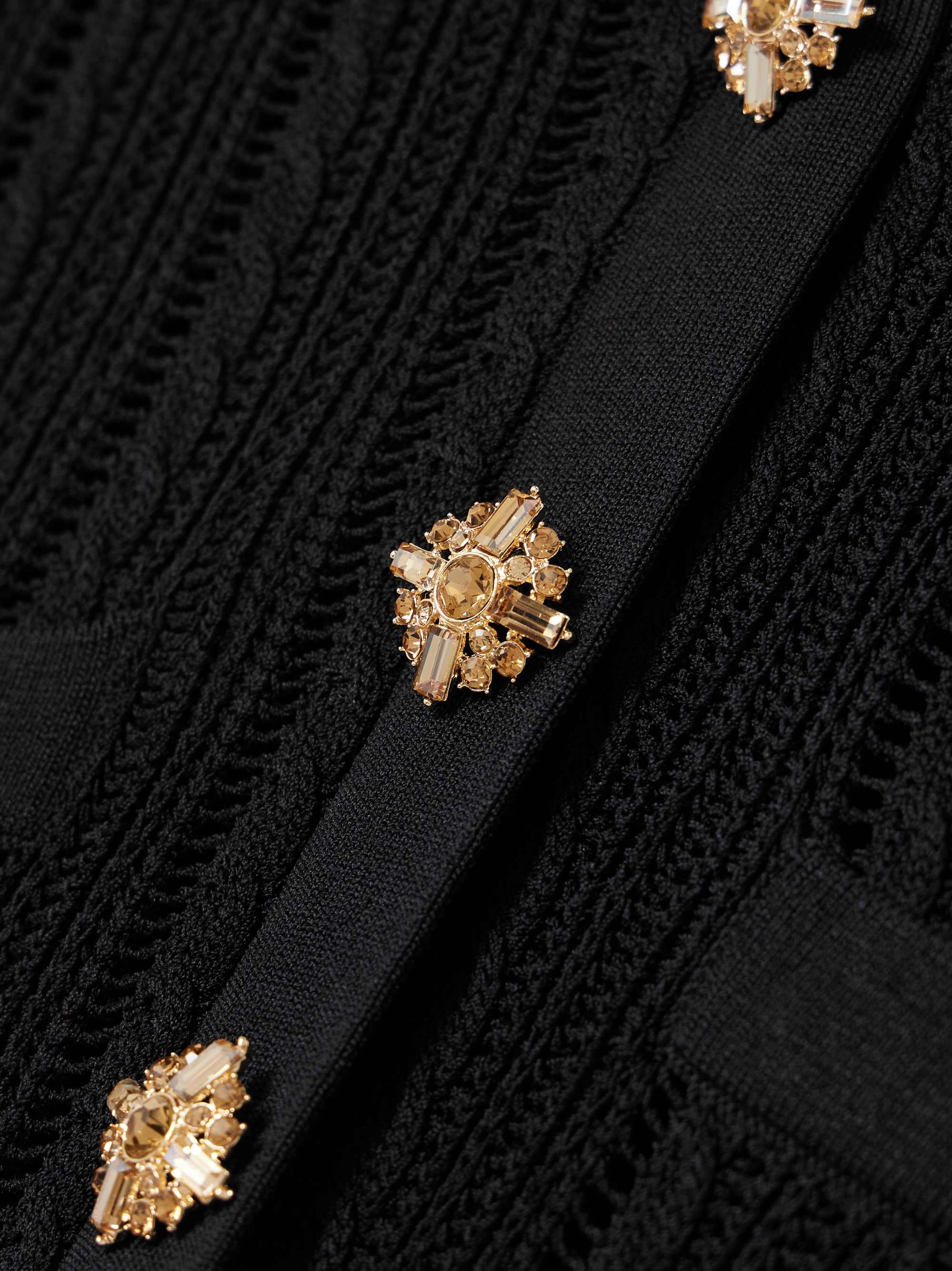 Crystal-embellished pointelle-knit peplum midi dress view
