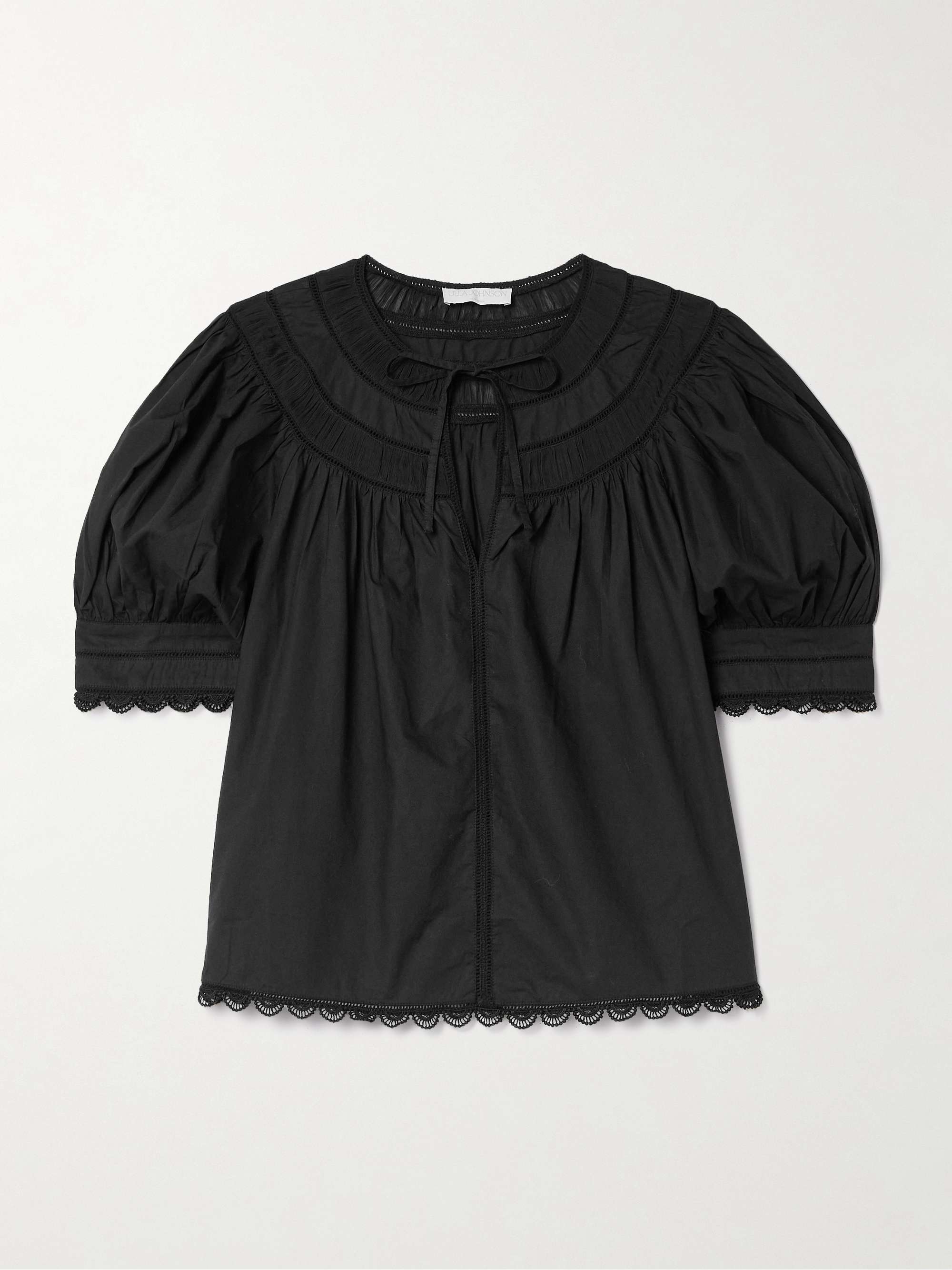Dylan plissé-chiffon and lace-trimmed cotton-poplin blouse hero visual
