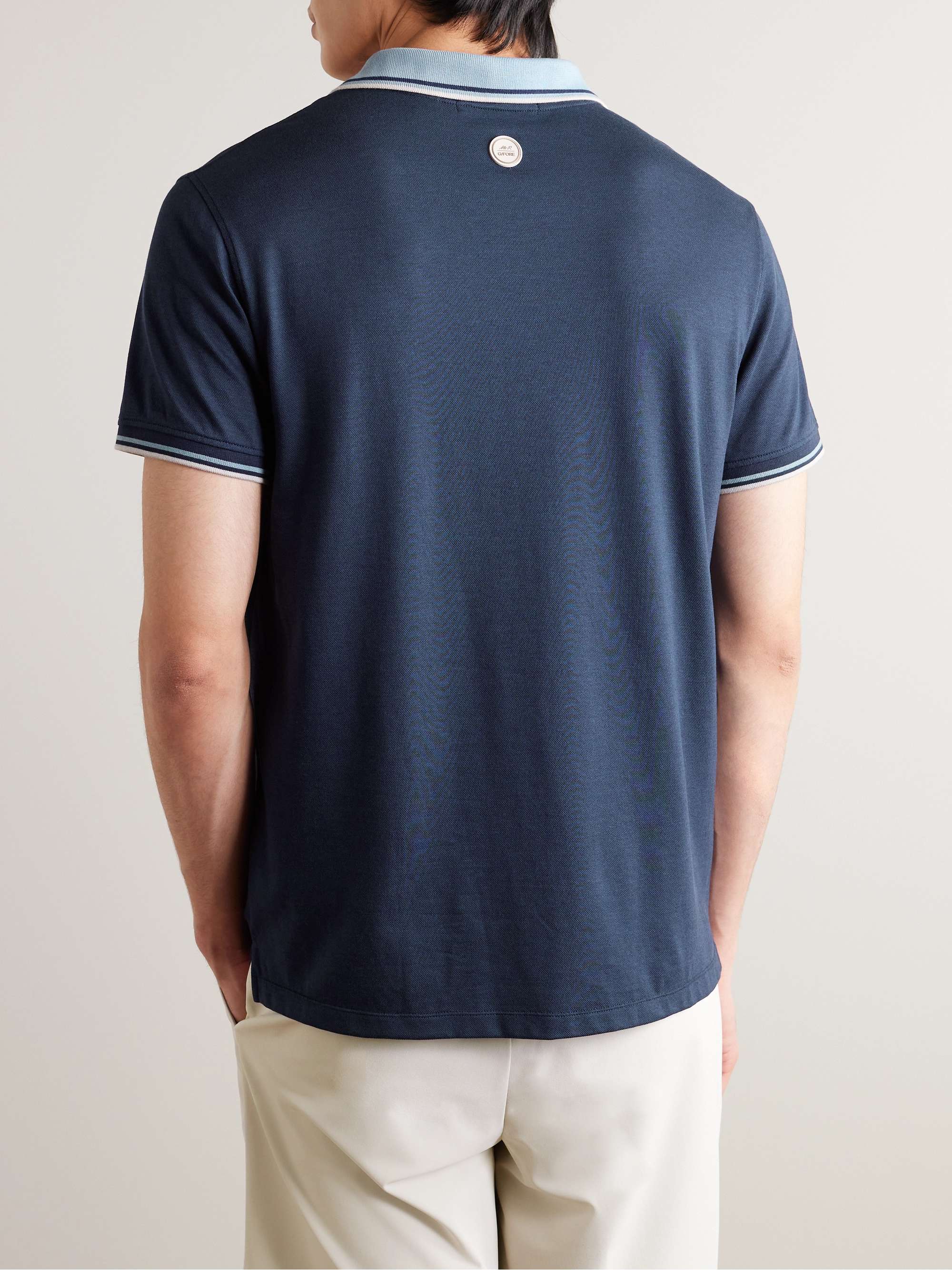 + GFORE Golf Striped Logo-Appliquéd Piqué Polo Shirt view