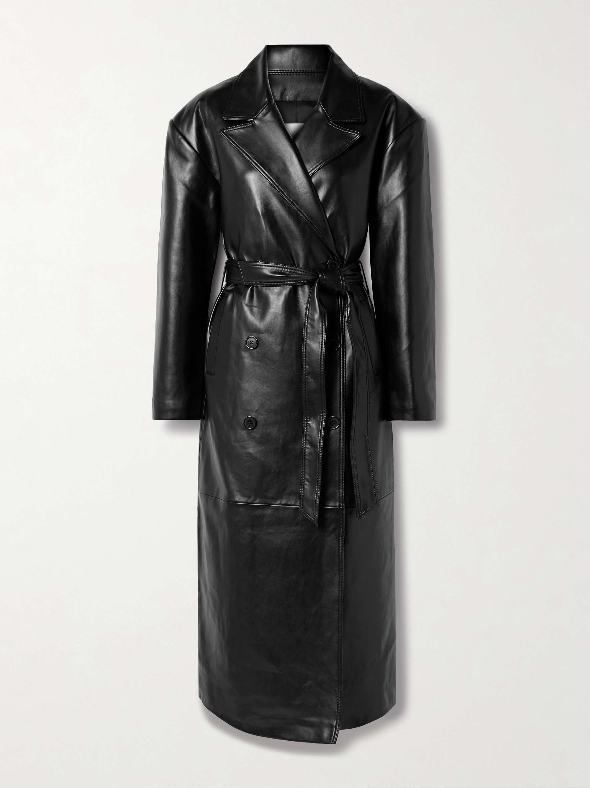 Tina belted double-breasted faux leather trench coat hero visual
