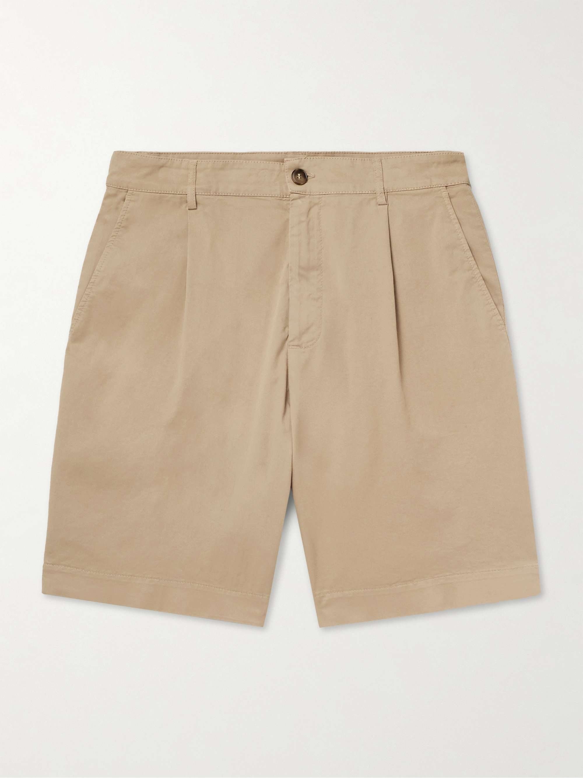 Straight-Leg Pleated Stretch-Cotton Twill Shorts hero visual