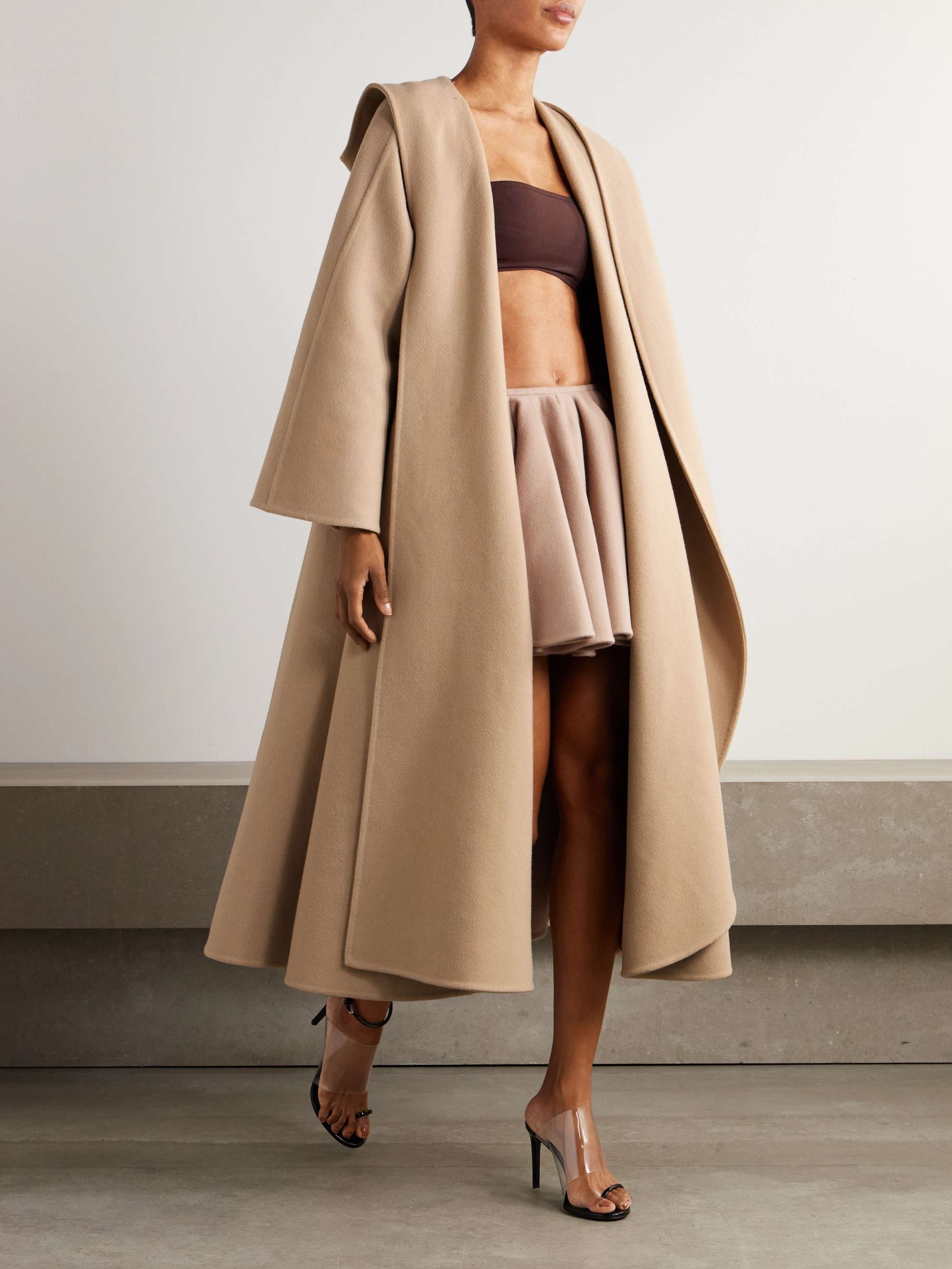 Belted wool and cashmere-blend hooded coat view