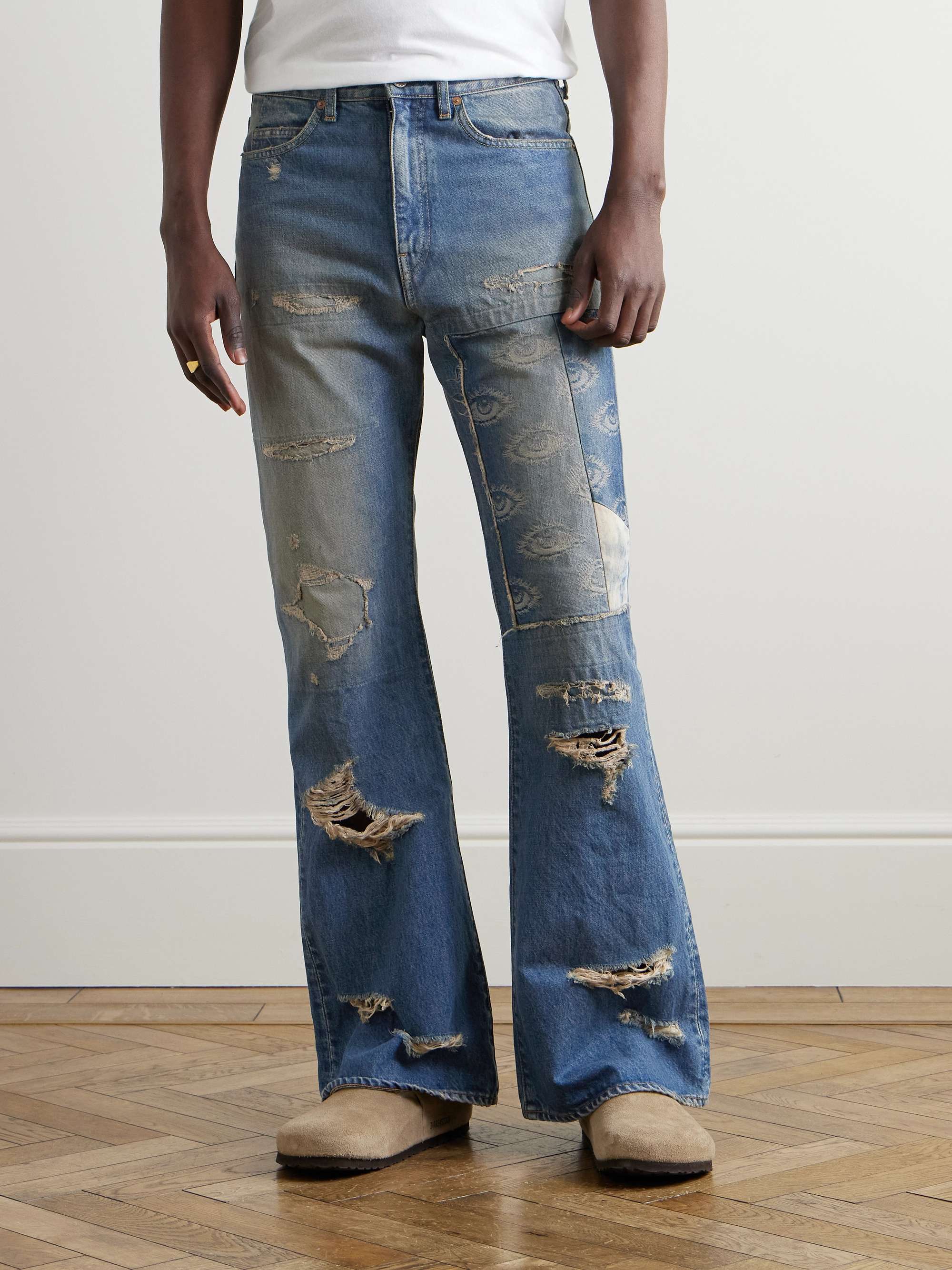Flared Distressed Patchwork Jeans view