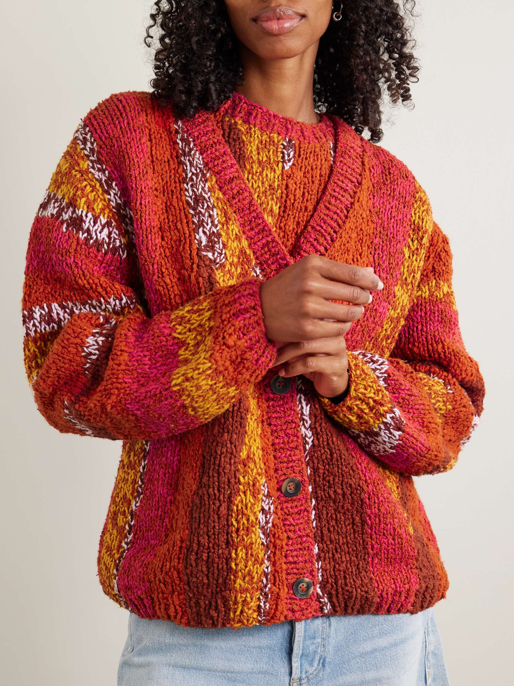 Striped organic cotton-bouclé cardigan view