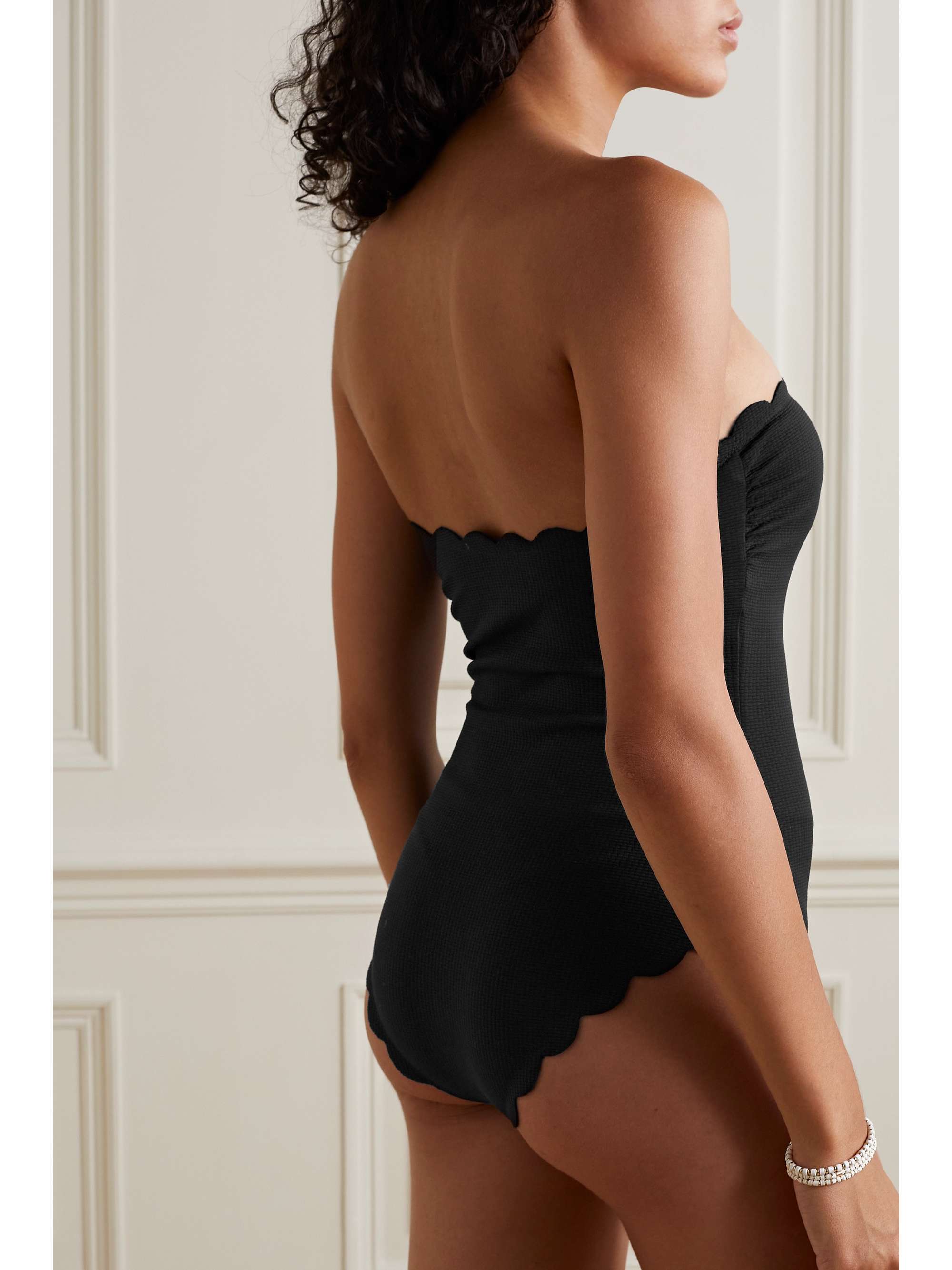 + NET SUSTAIN Chesapeake strapless reversible scalloped stretch recycled-crepe swimsuit view