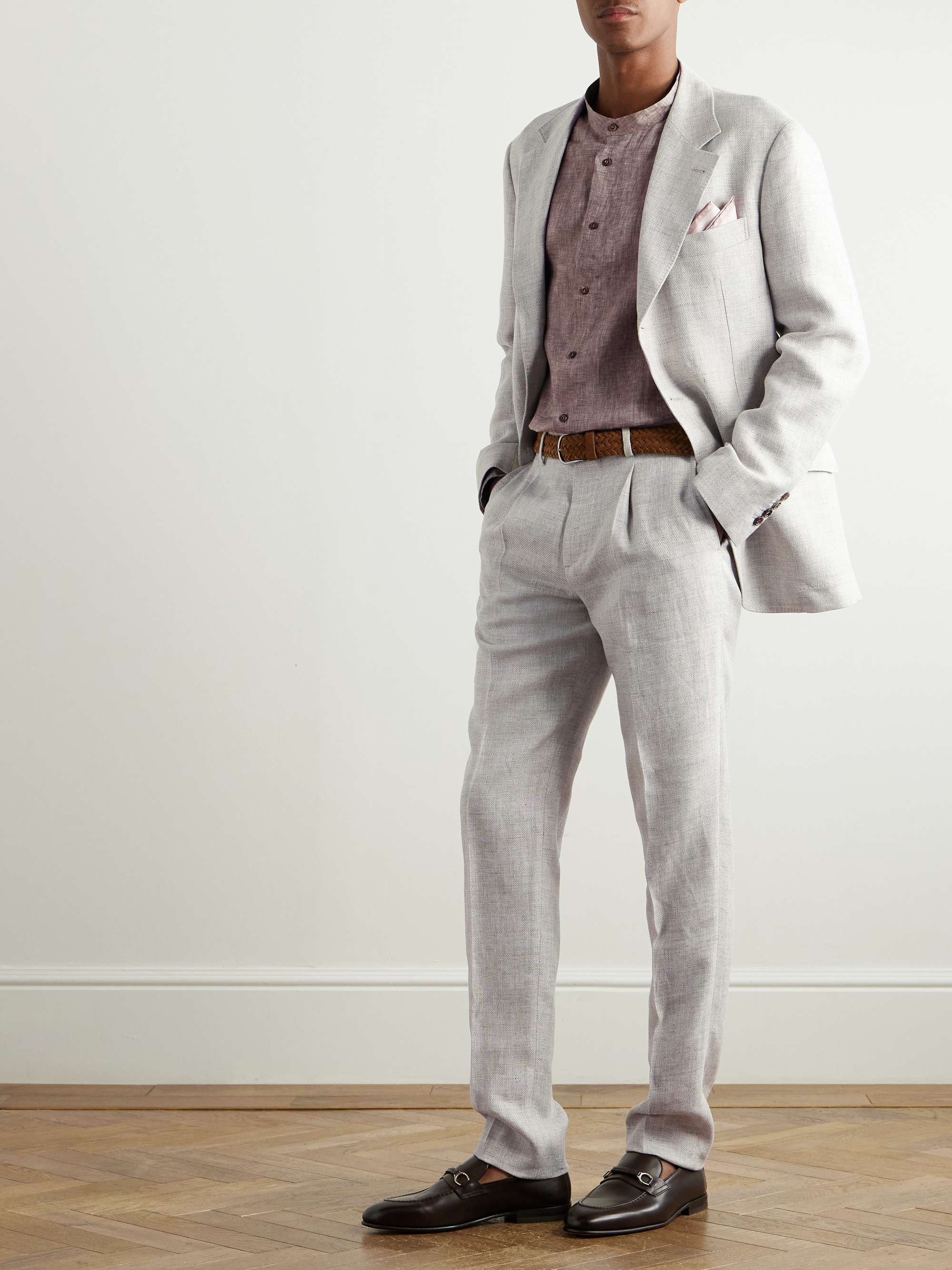 Straight-Leg Pleated Linen, Wool and Silk-Blend Suit Trousers view