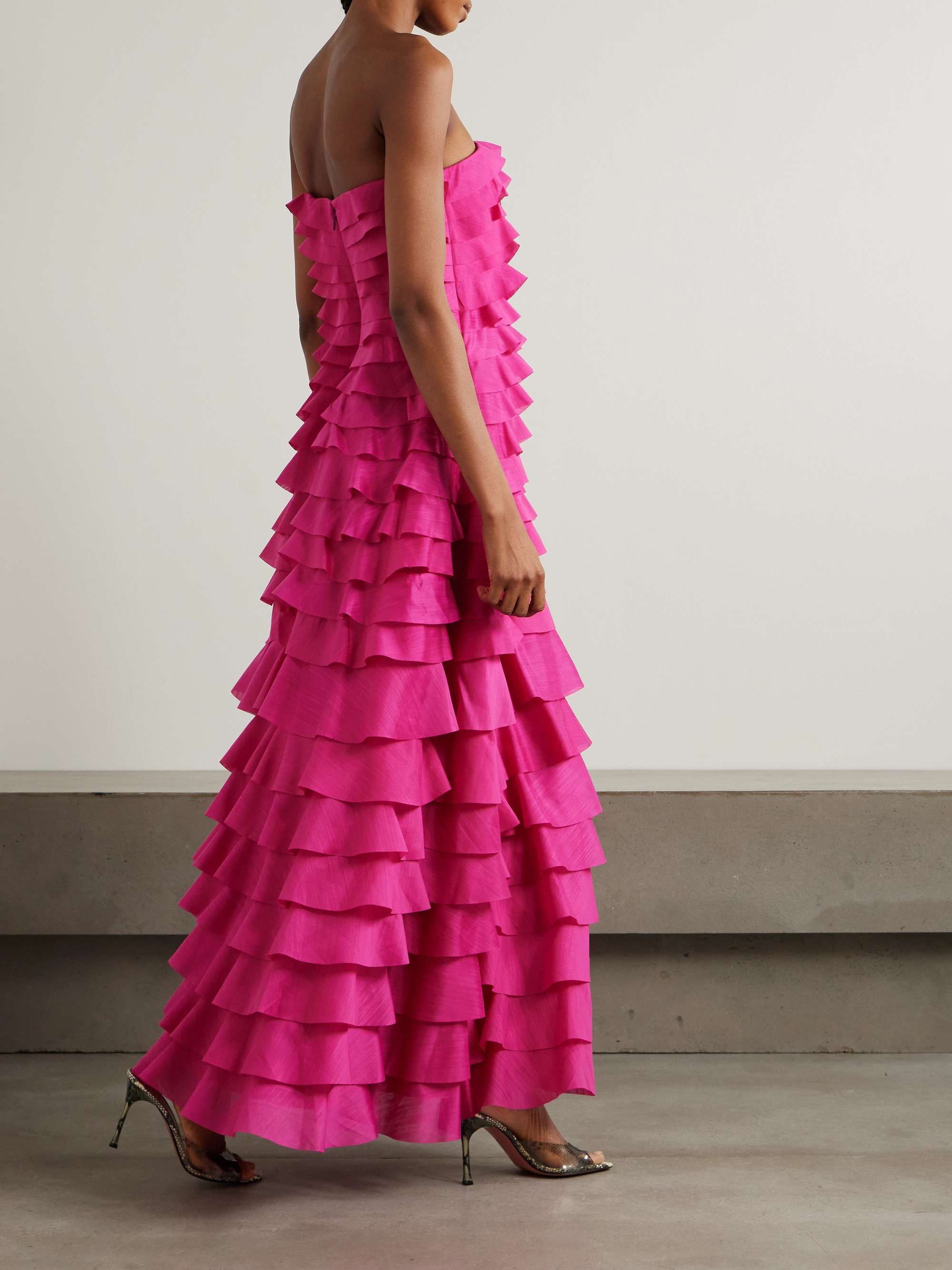 Fleur strapless ruffled tiered gauze gown view