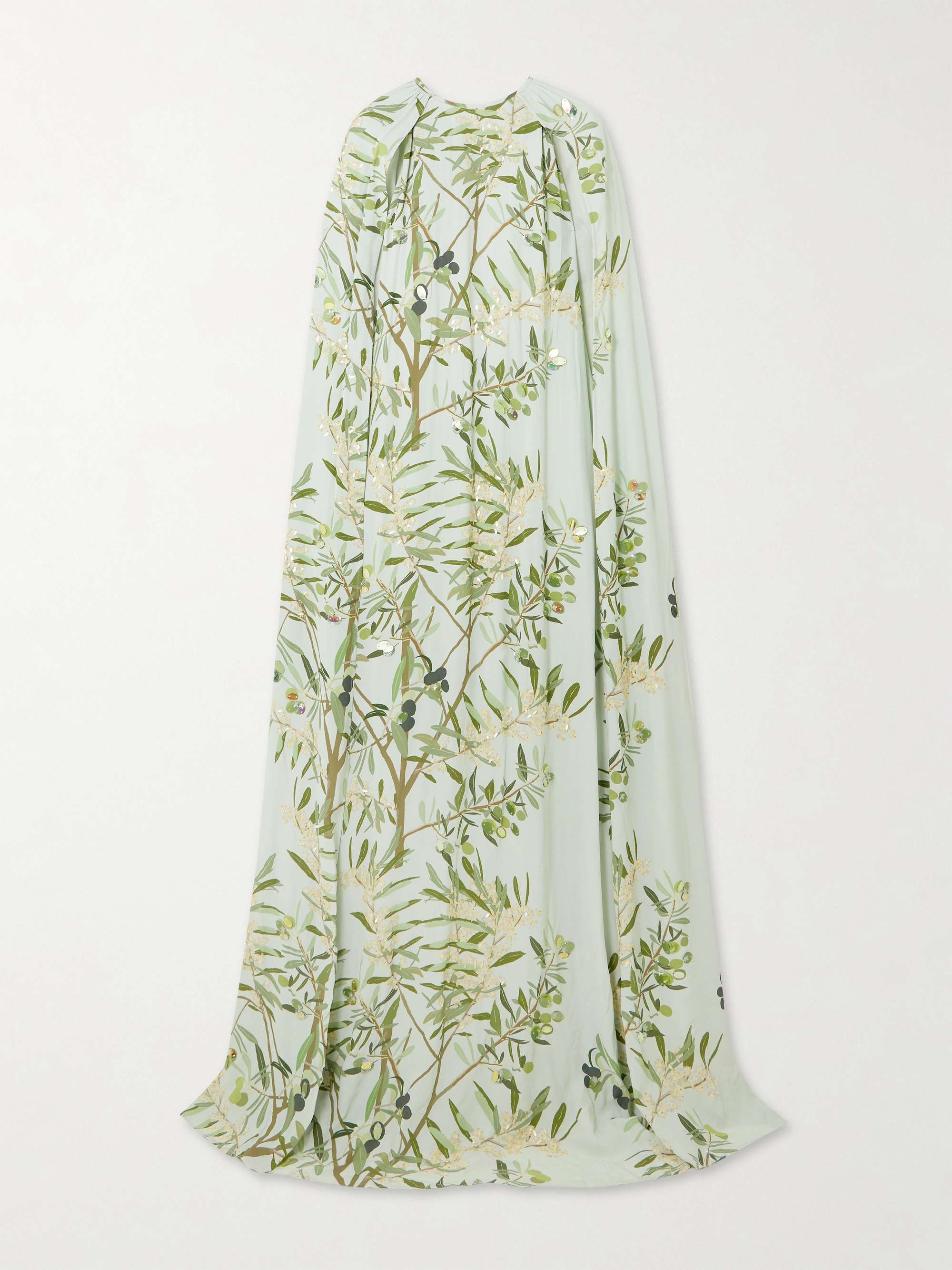 Minnie cape-effect embellished floral-print crepe de chine gown hero visual