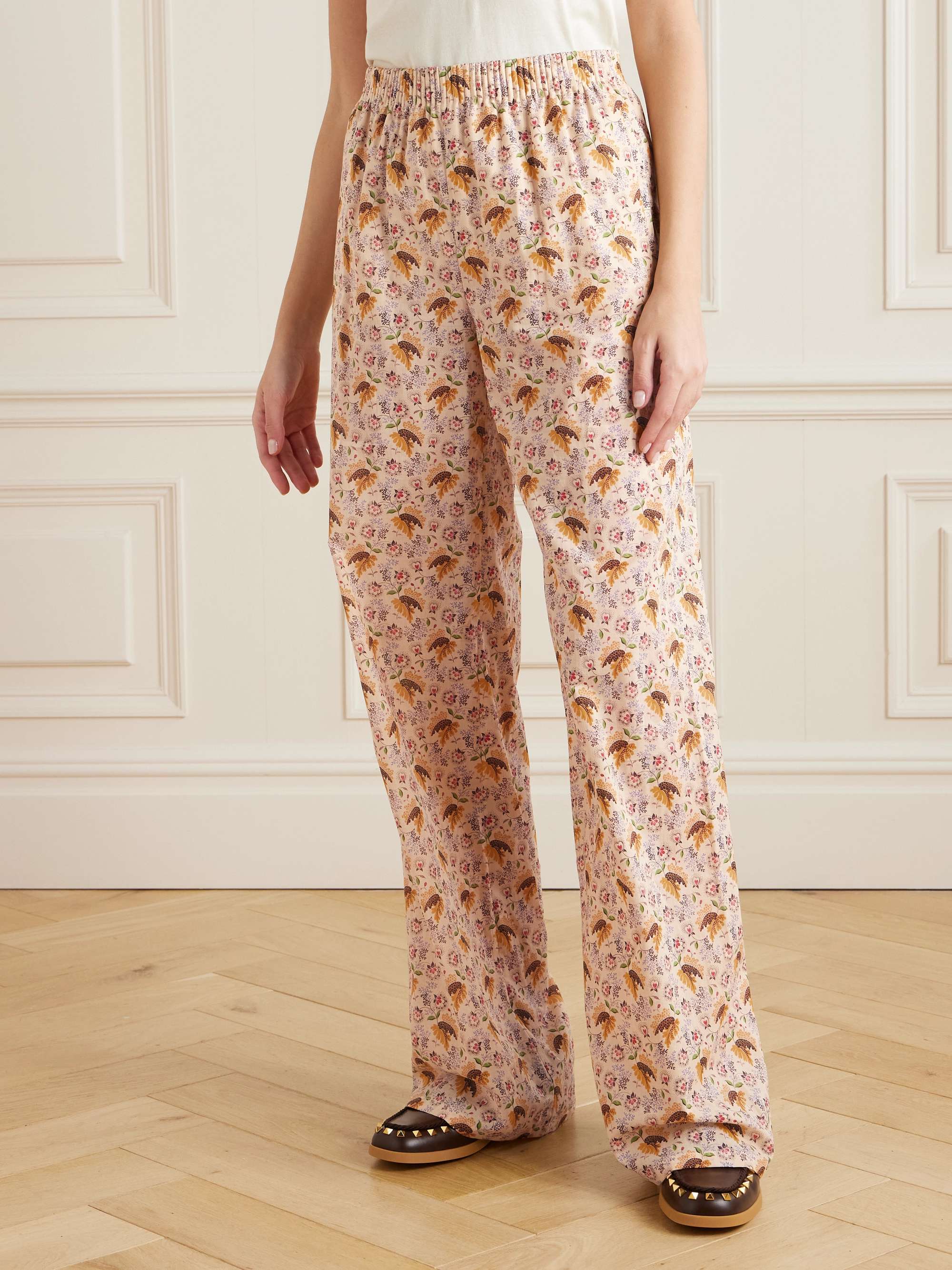 Floral-print cotton-muslin pants view