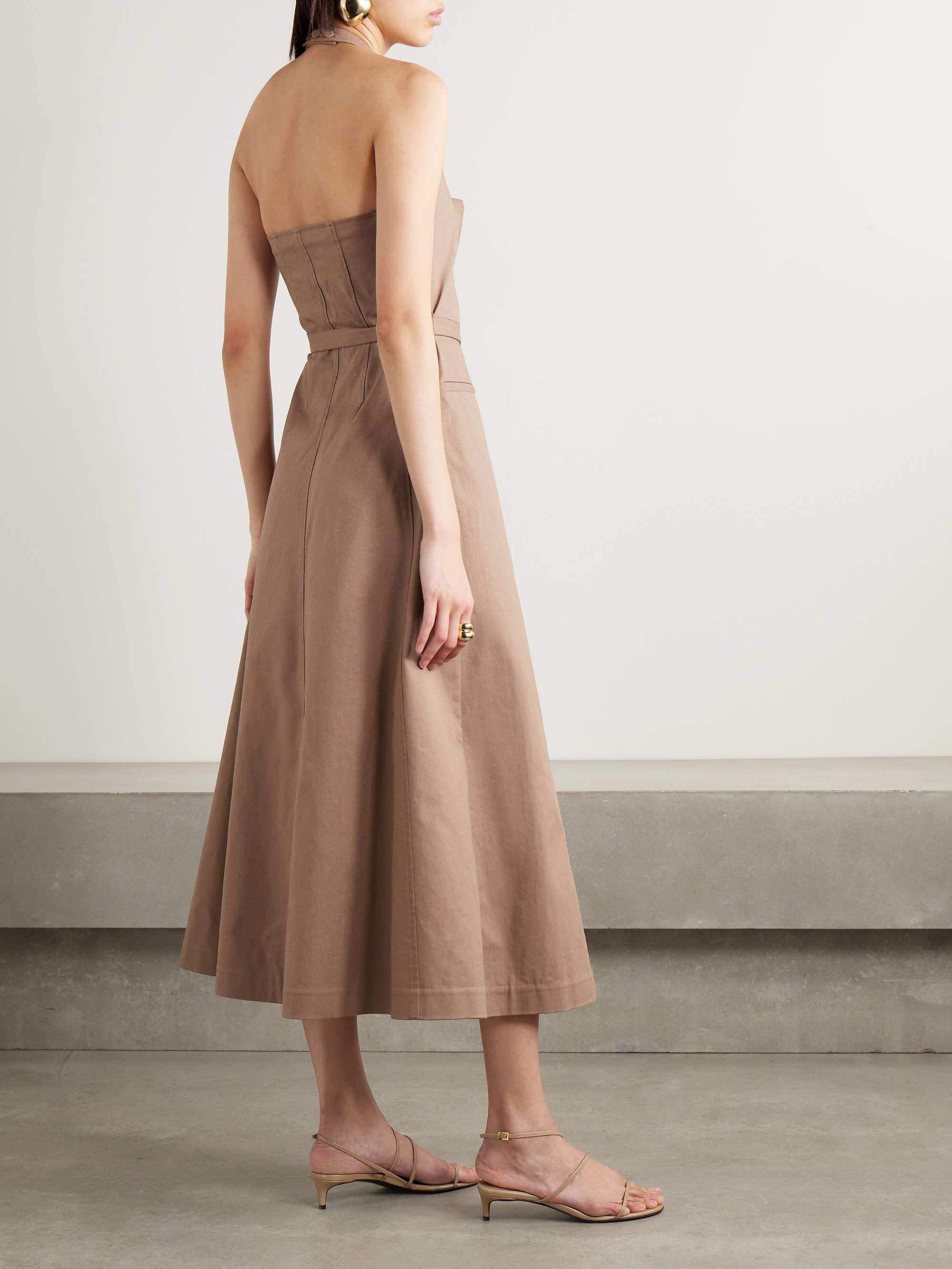 Rocio belted cotton-blend twill halterneck midi dress view