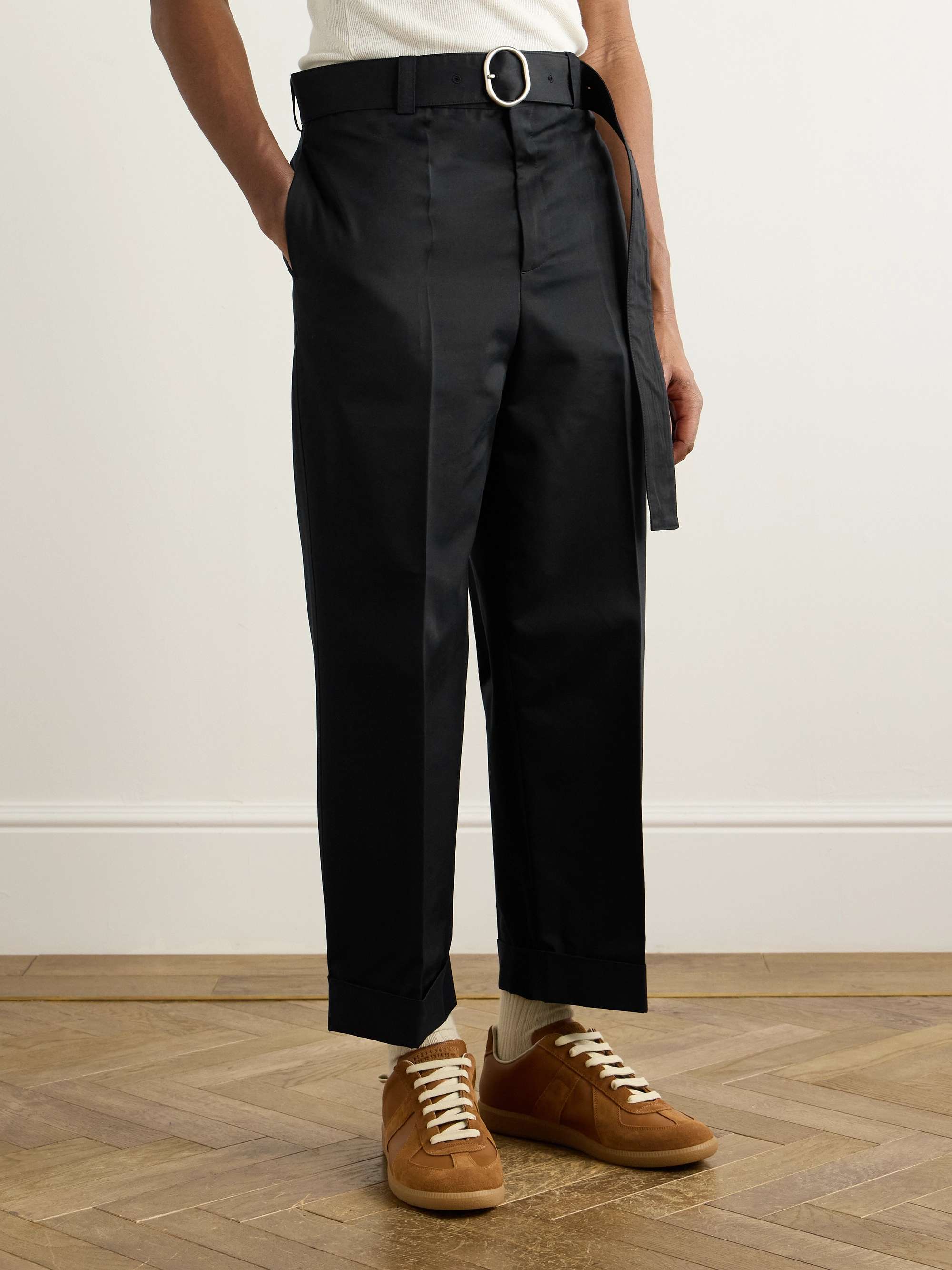 Cropped Straight-Leg Belted Cotton and Silk-Blend Poplin Trousers view