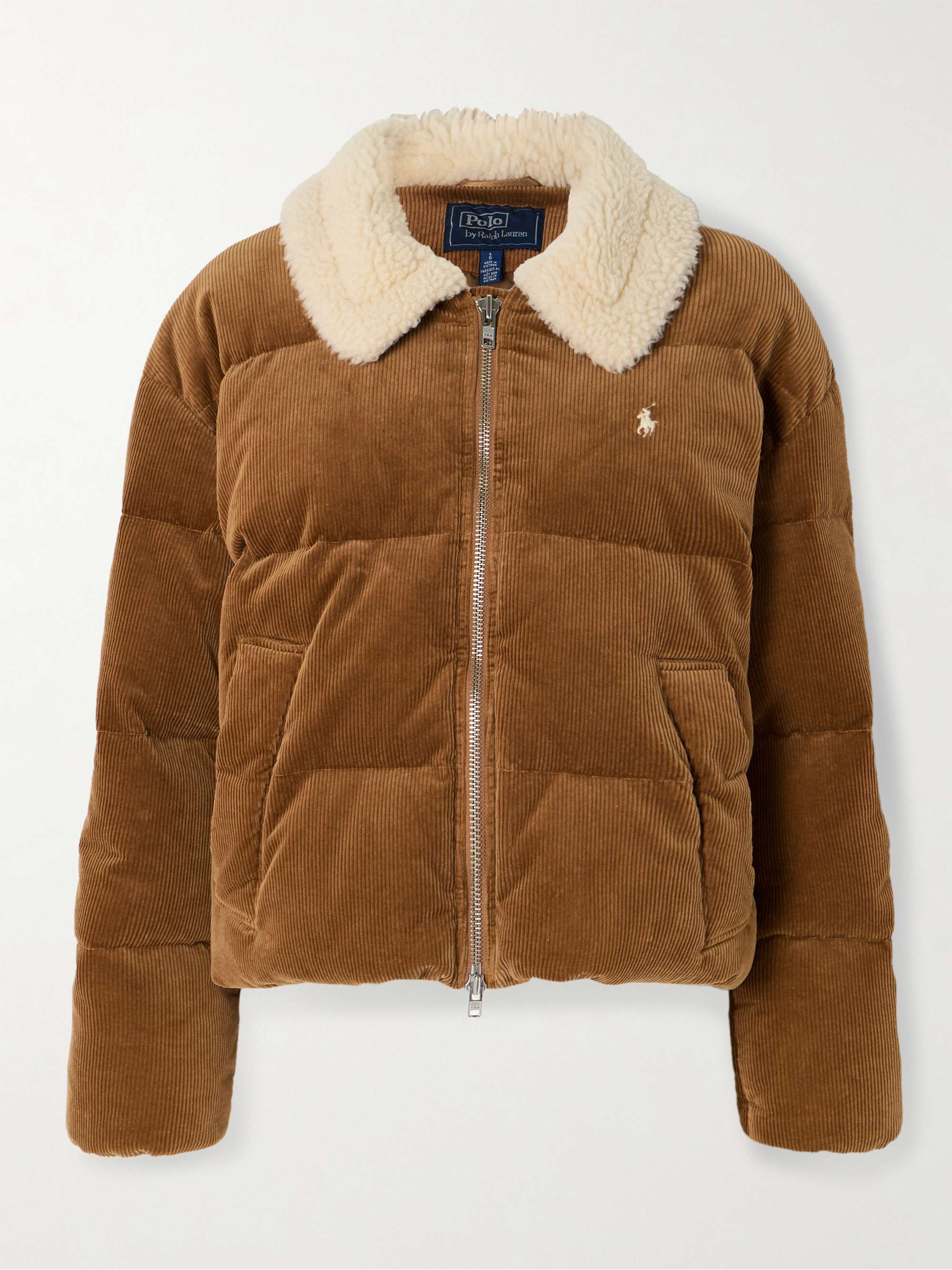 Embroidered shearling-trimmed quilted padded cotton-blend corduroy jacket hero visual