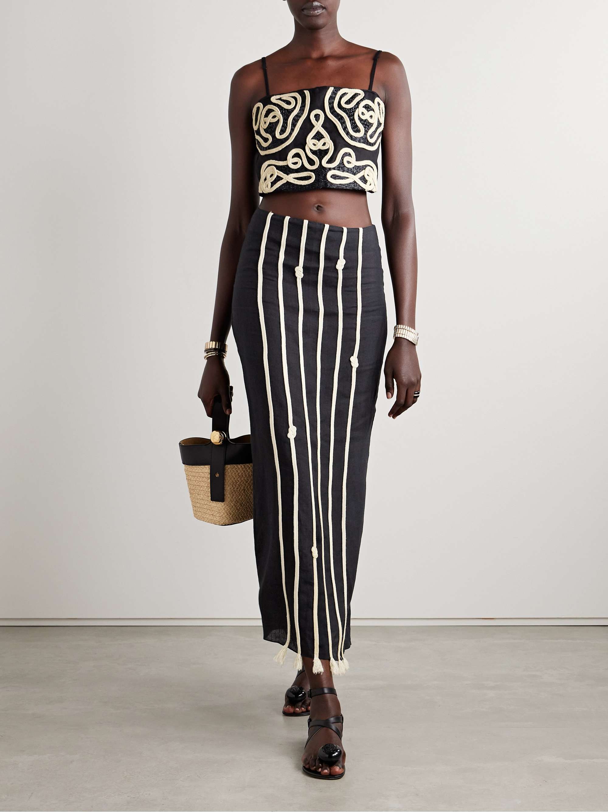 Bucanera appliquéd fringed linen maxi skirt view