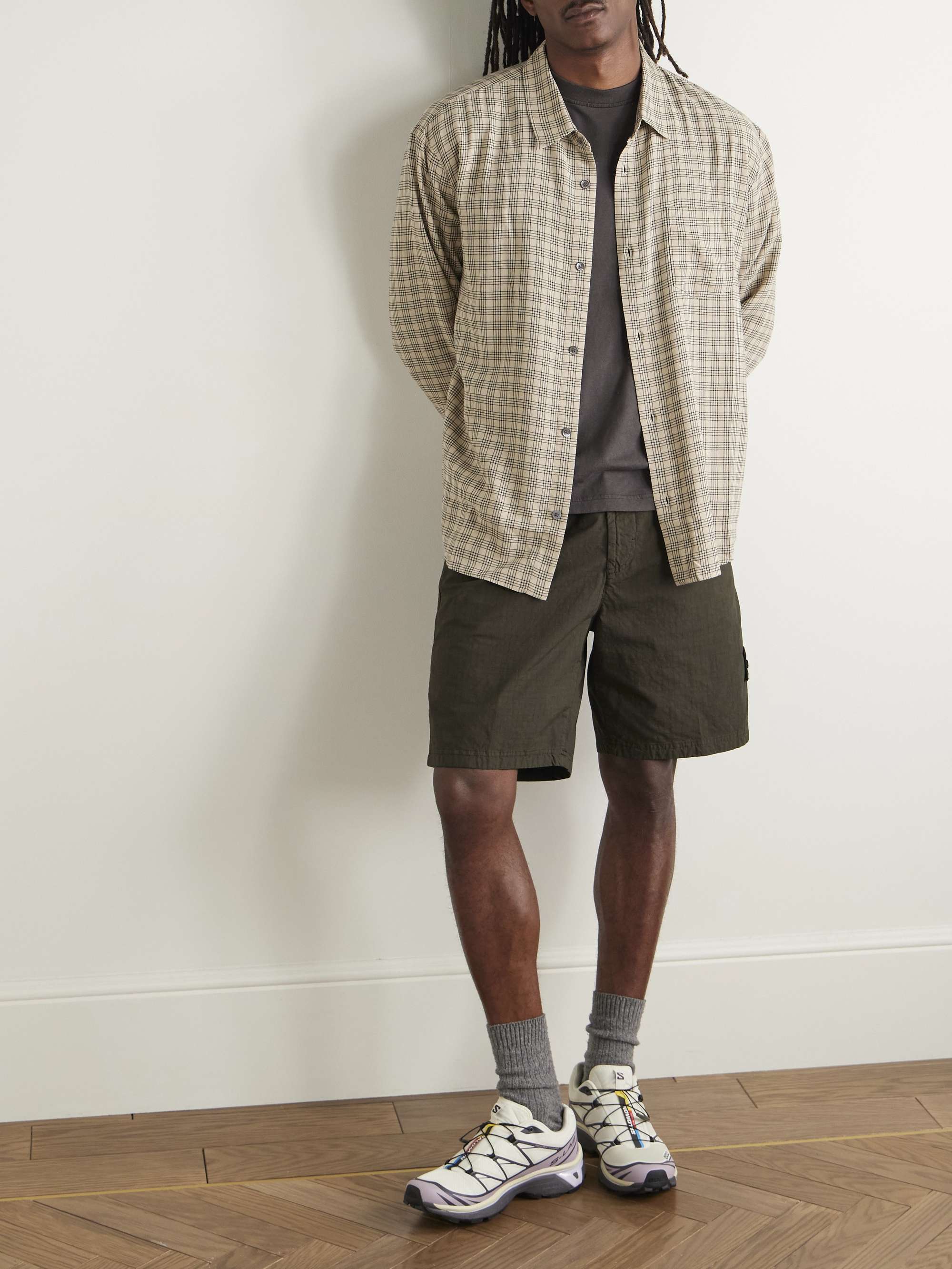 Straight-Leg Logo-Appliquéd Garment-Dyed Stretch Ripstop-TC Shorts view