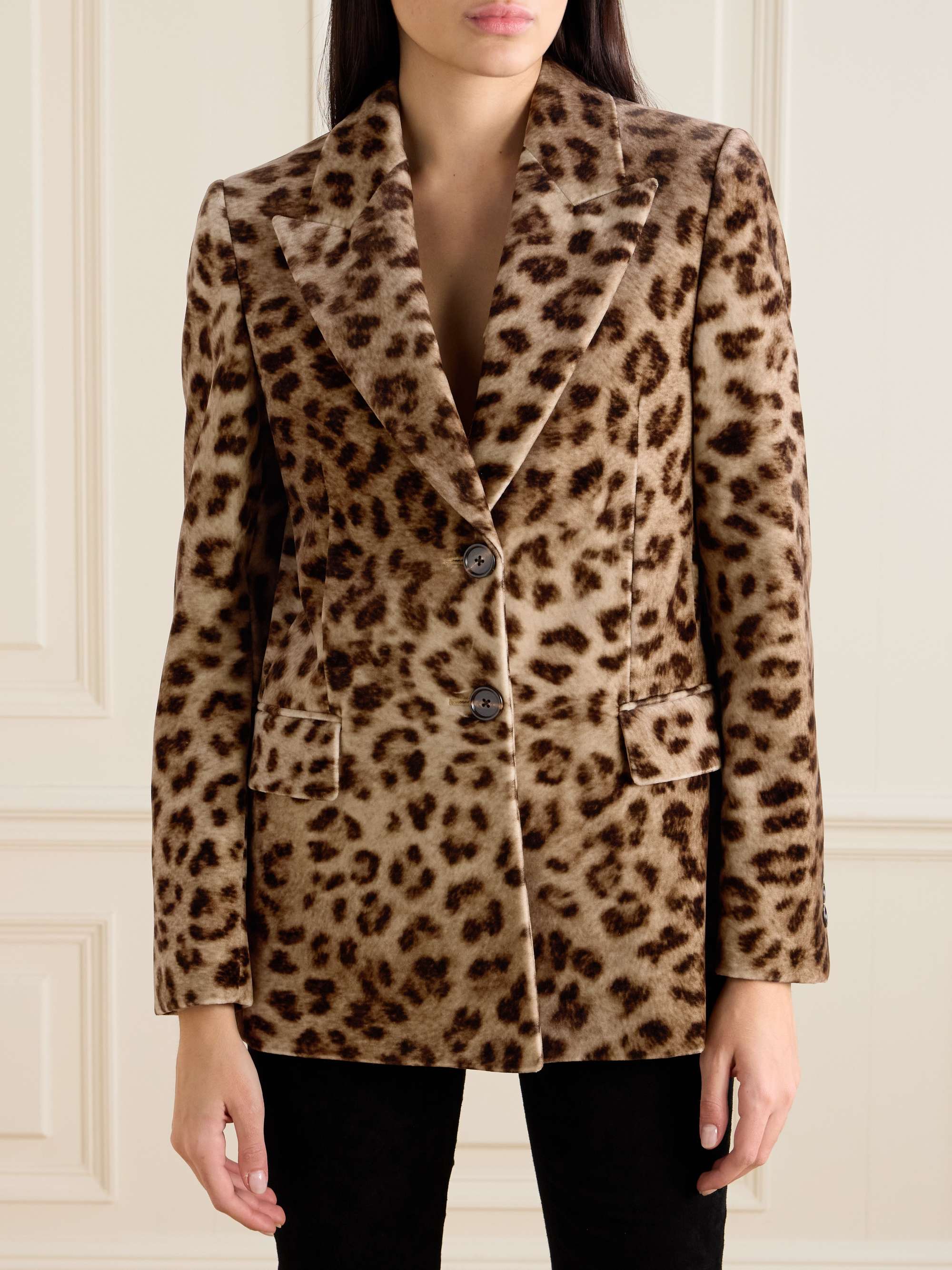 Leopard-print cotton-velvet blazer view