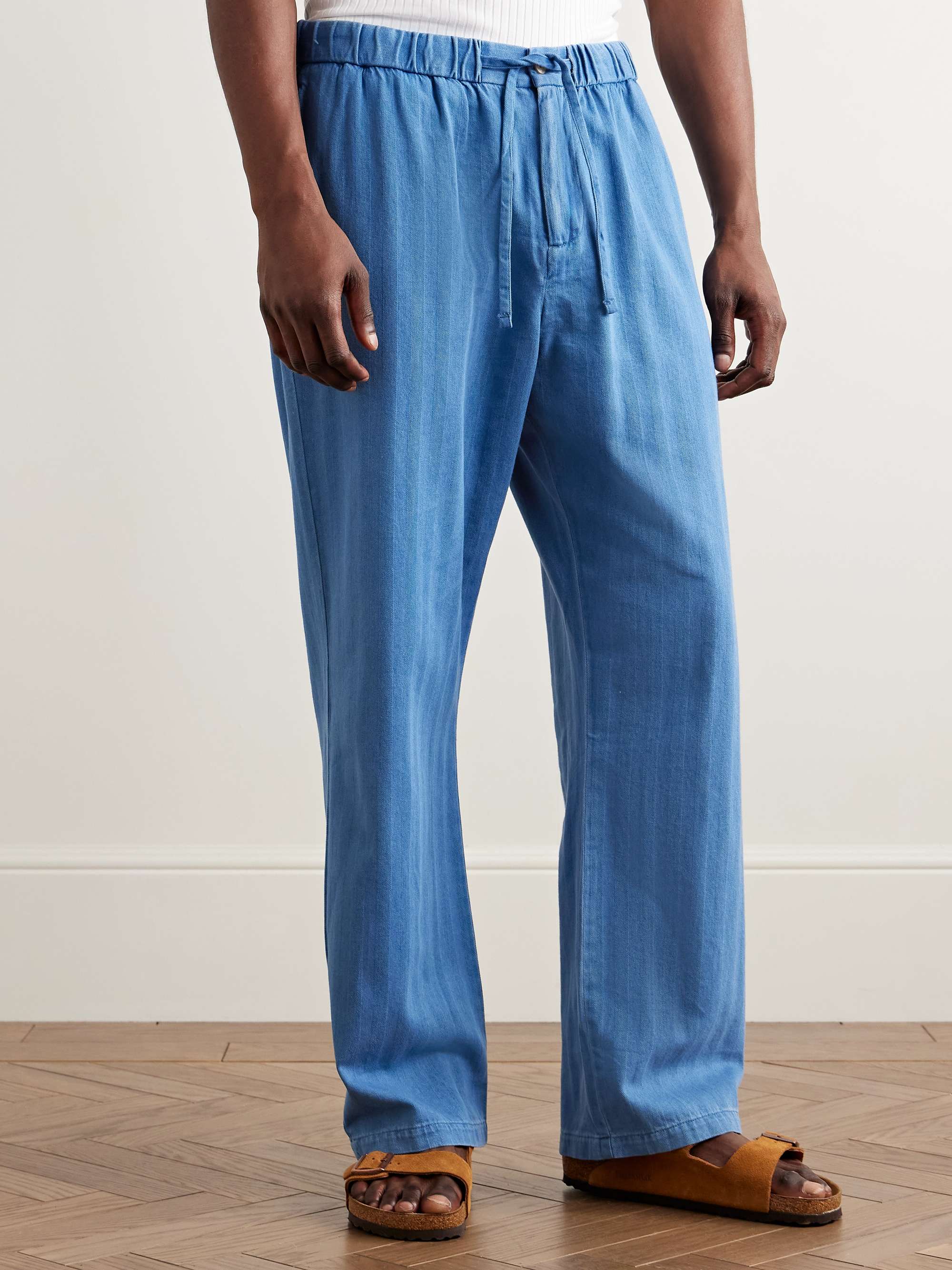Rocha Straight-Leg Herringbone Cotton Drawstring Trousers view