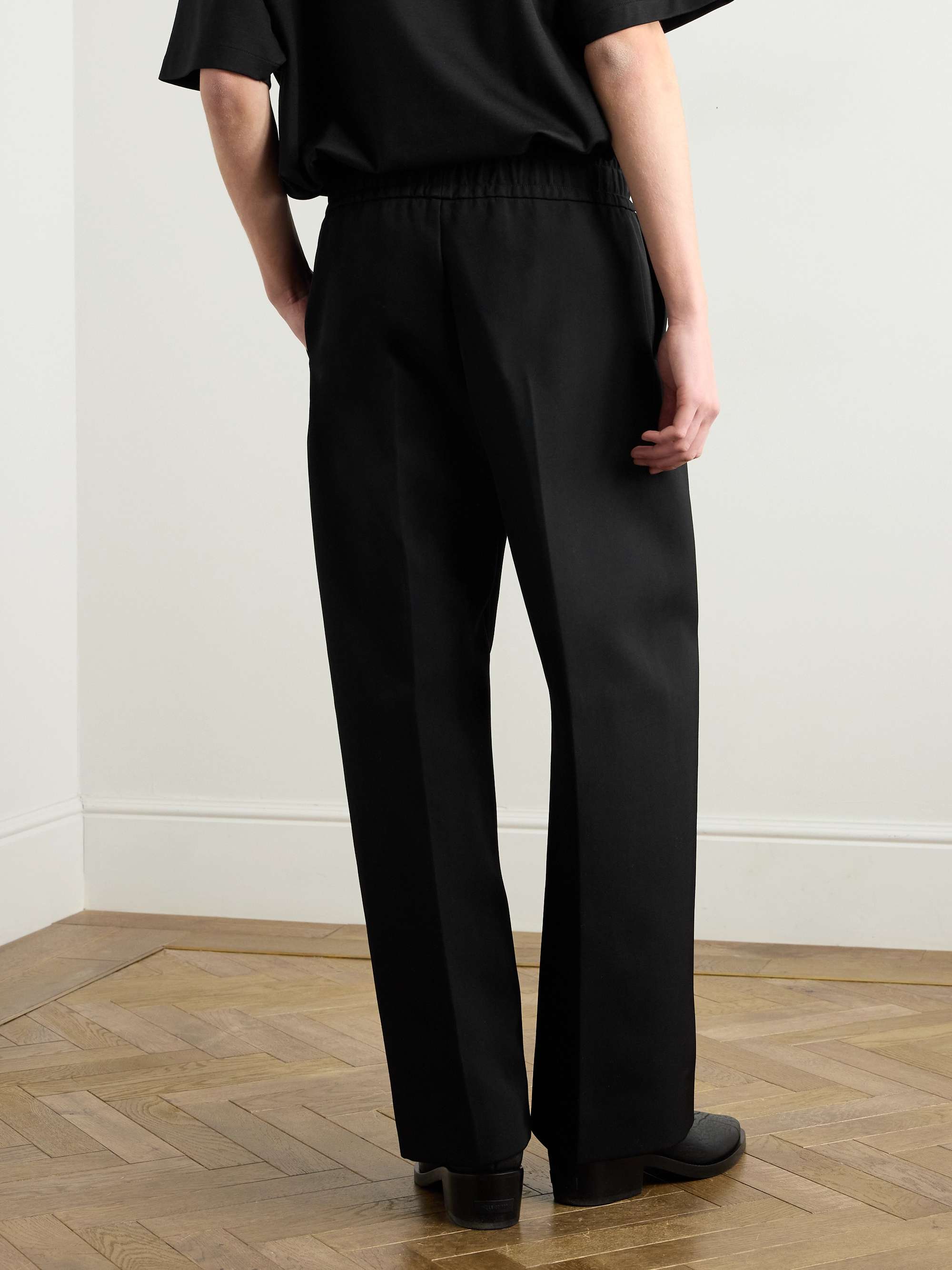 Wide-Leg Pleated Wool and Cotton-Blend Twill Drawstring Trousers view