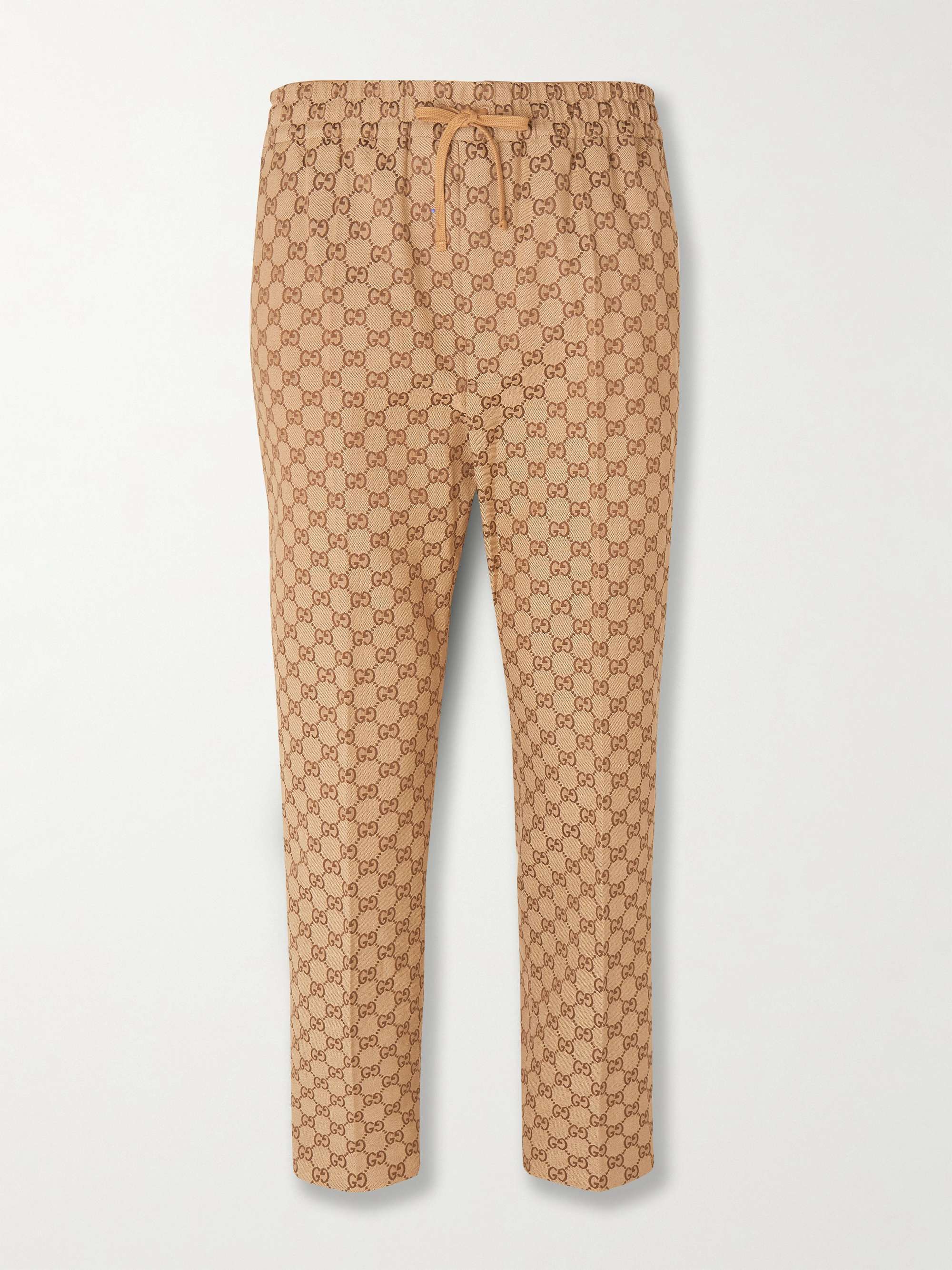 Beige Tapered Cropped Logo-Jacquard Cotton-Blend Suit Trousers hero visual