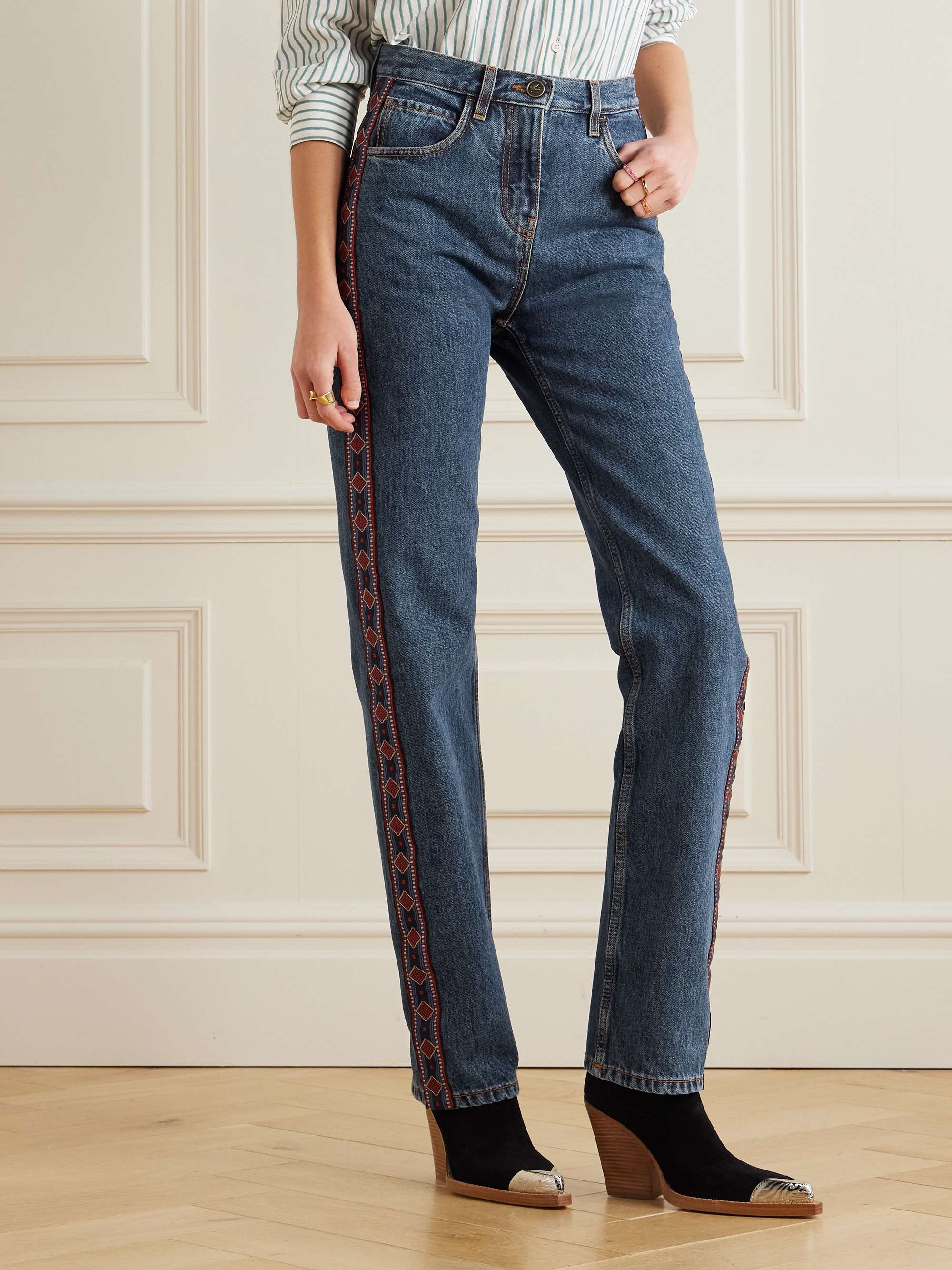 Embroidered high-rise slim-leg jeans view
