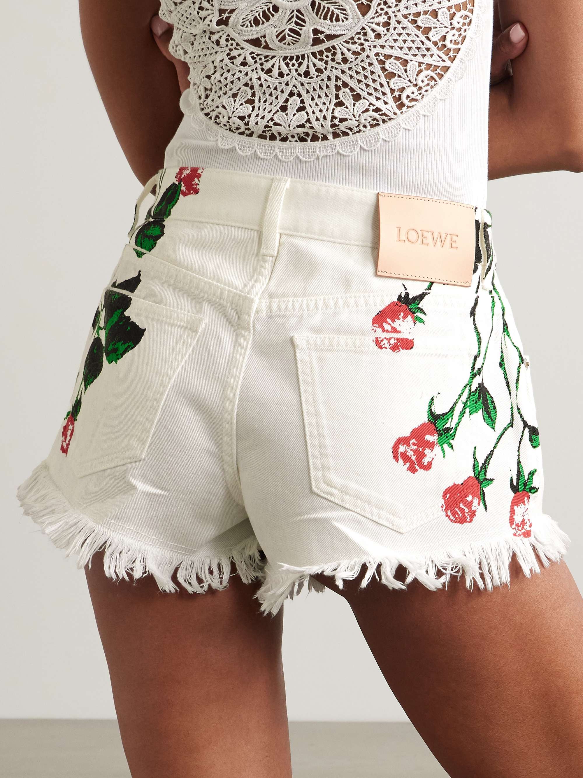 + Paula's Ibiza frayed floral-print denim shorts view