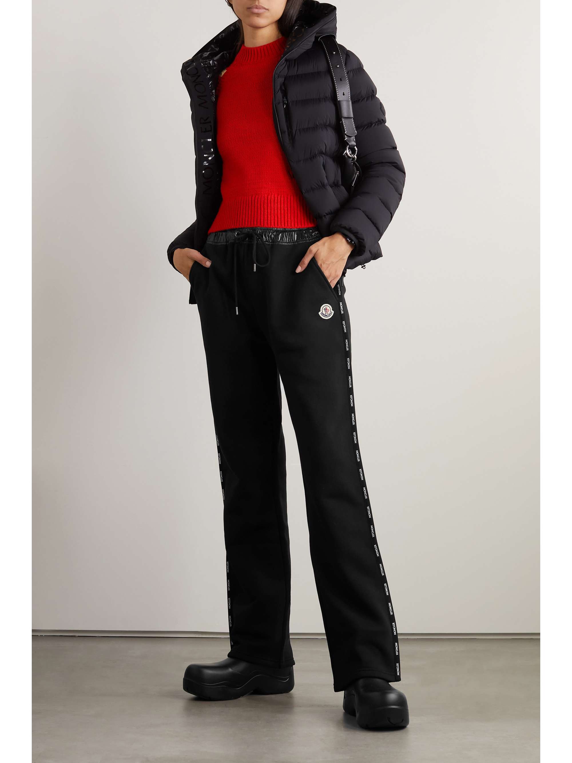 Appliquéd shell-trimmed cotton-jersey sweatpants view