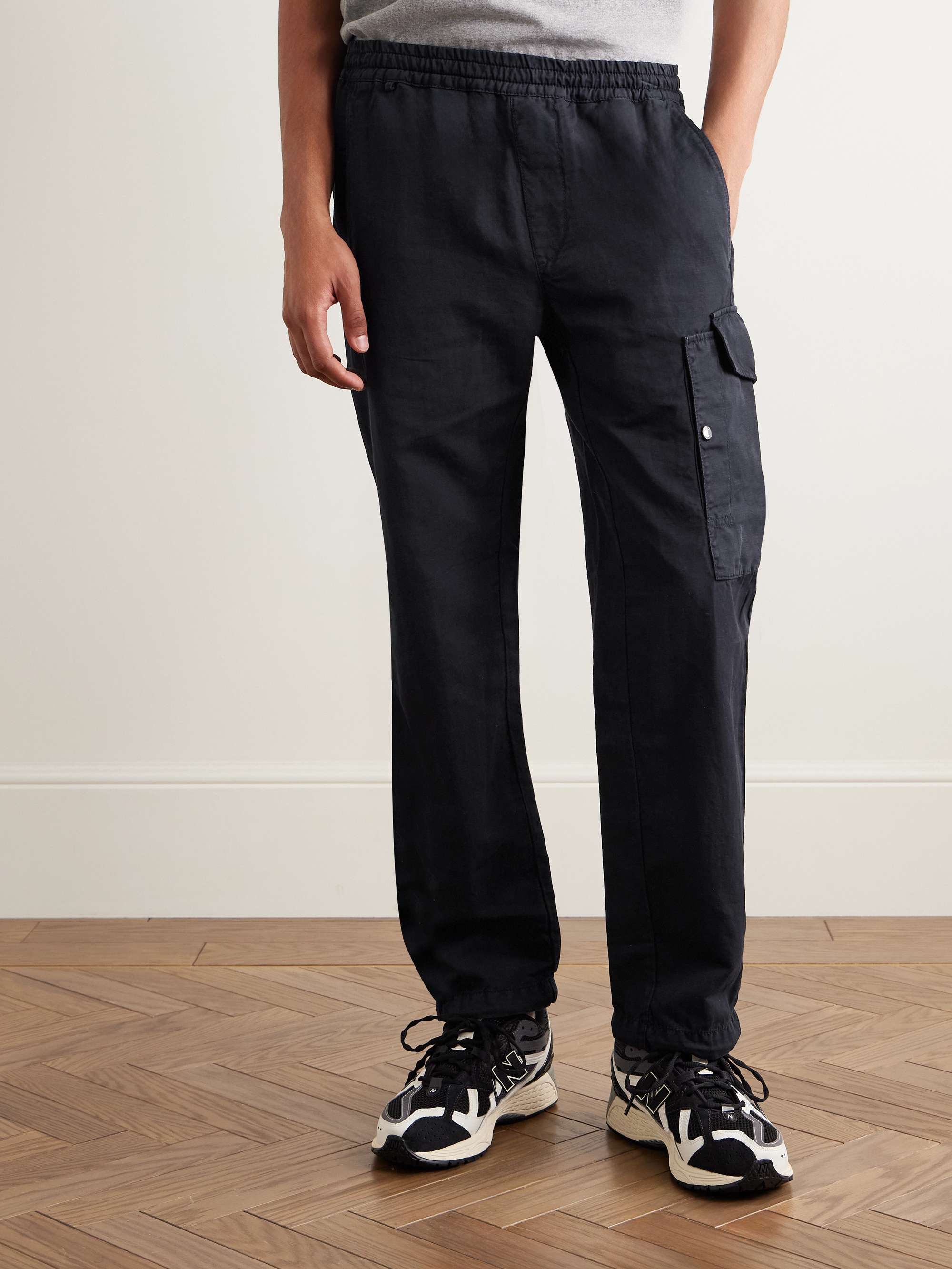Straight-Leg Logo-Appliquéd Cotton and Linen-Blend Cargo Trousers view